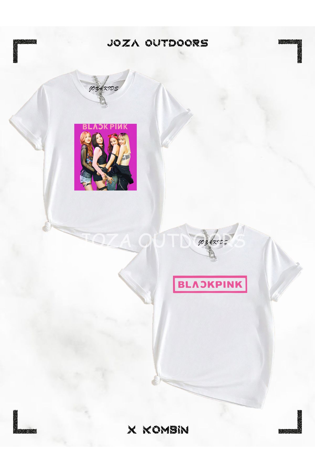 Joza Outdoors Kız Blackpik Baskılı Çocuk 2'li Siyah Beyaz T-shirt Set Takım