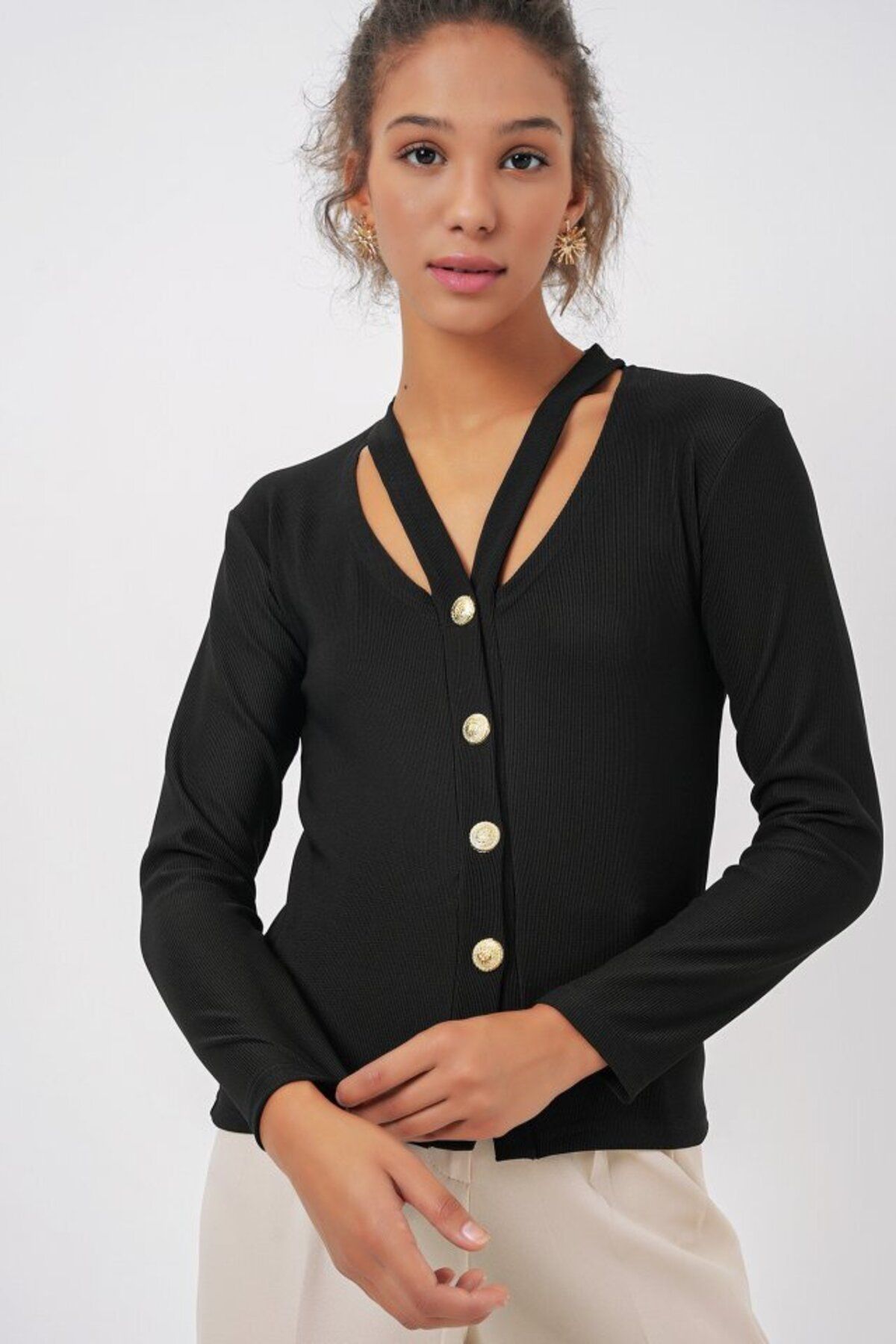D&M Life Collection 924 Düğmeli Basic Triko Hırka - Siyah