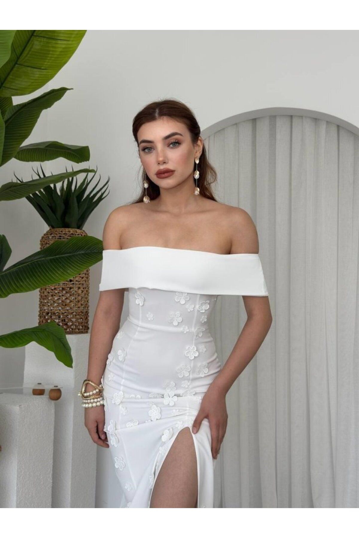 D&M Life Collection Cası Straplez Elbise - L - Beyaz