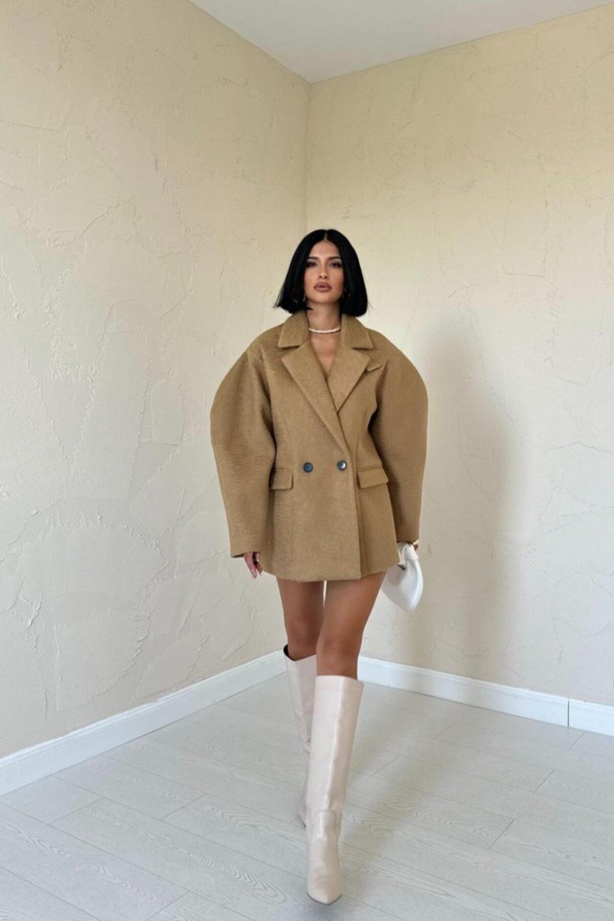 D&M Life Collection Camel İki Düğmeli Manto