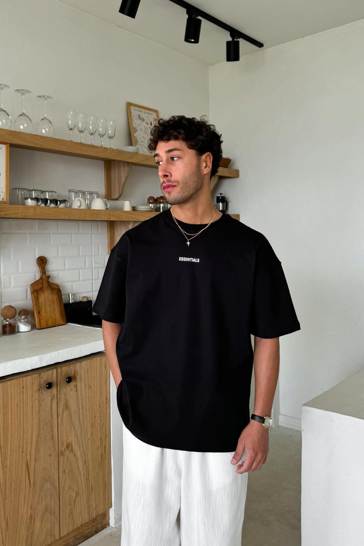 Flaw Wear Minimal Baskılı Siyah Oversize Tişört