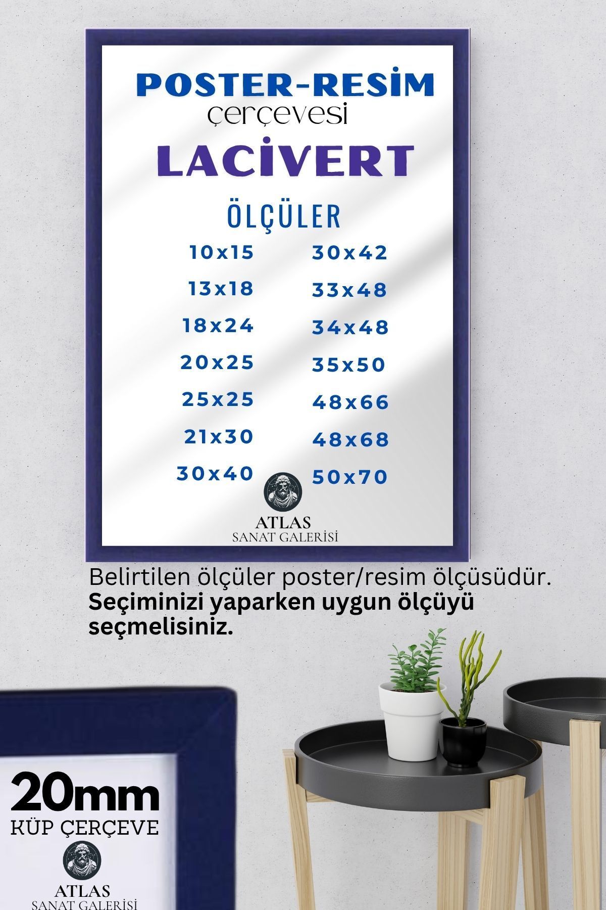 ASG Poster Resim Belge Resim Çerçevesi PVCli Postersiz Resimsiz Lacivert Çerçeve