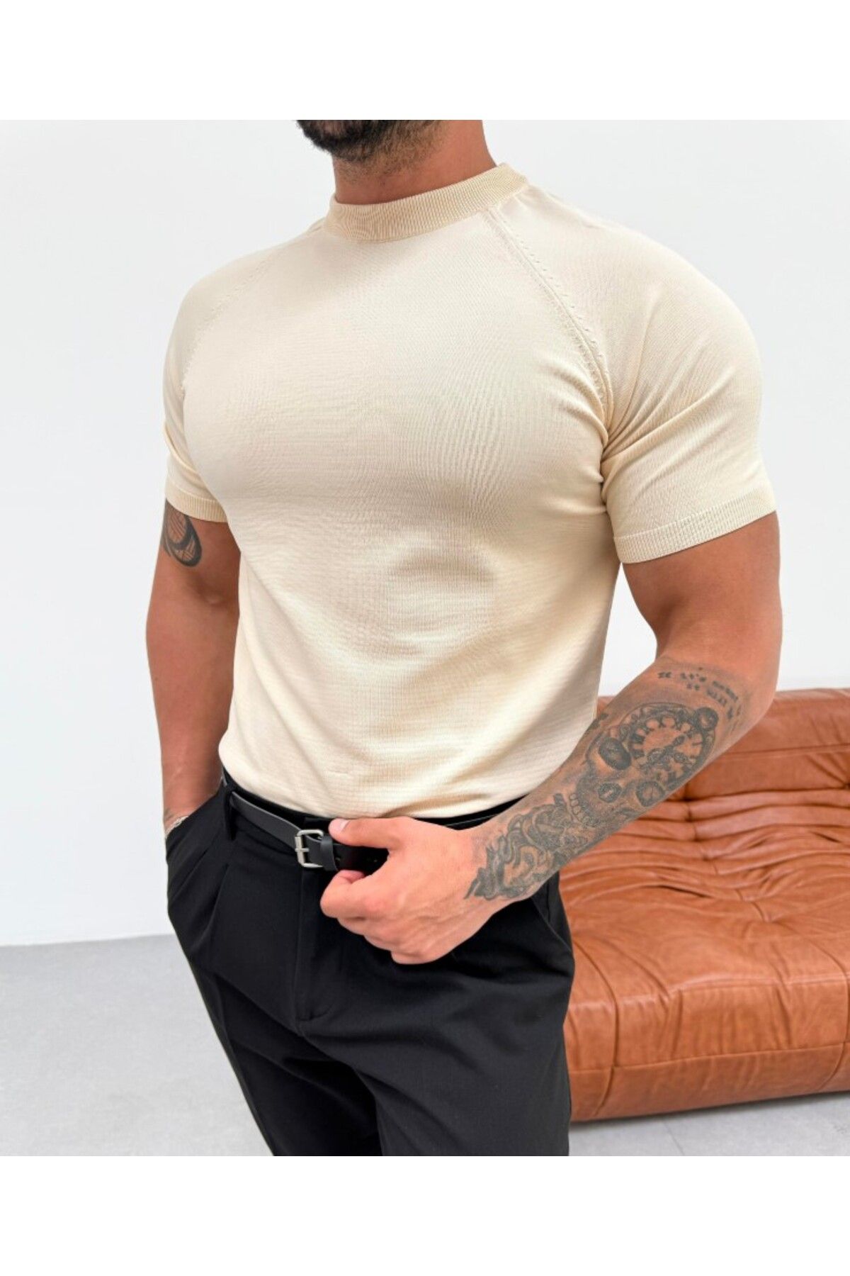 SCSARVİN Bisiklet Yaka Triko Pamuk T-shirt TK