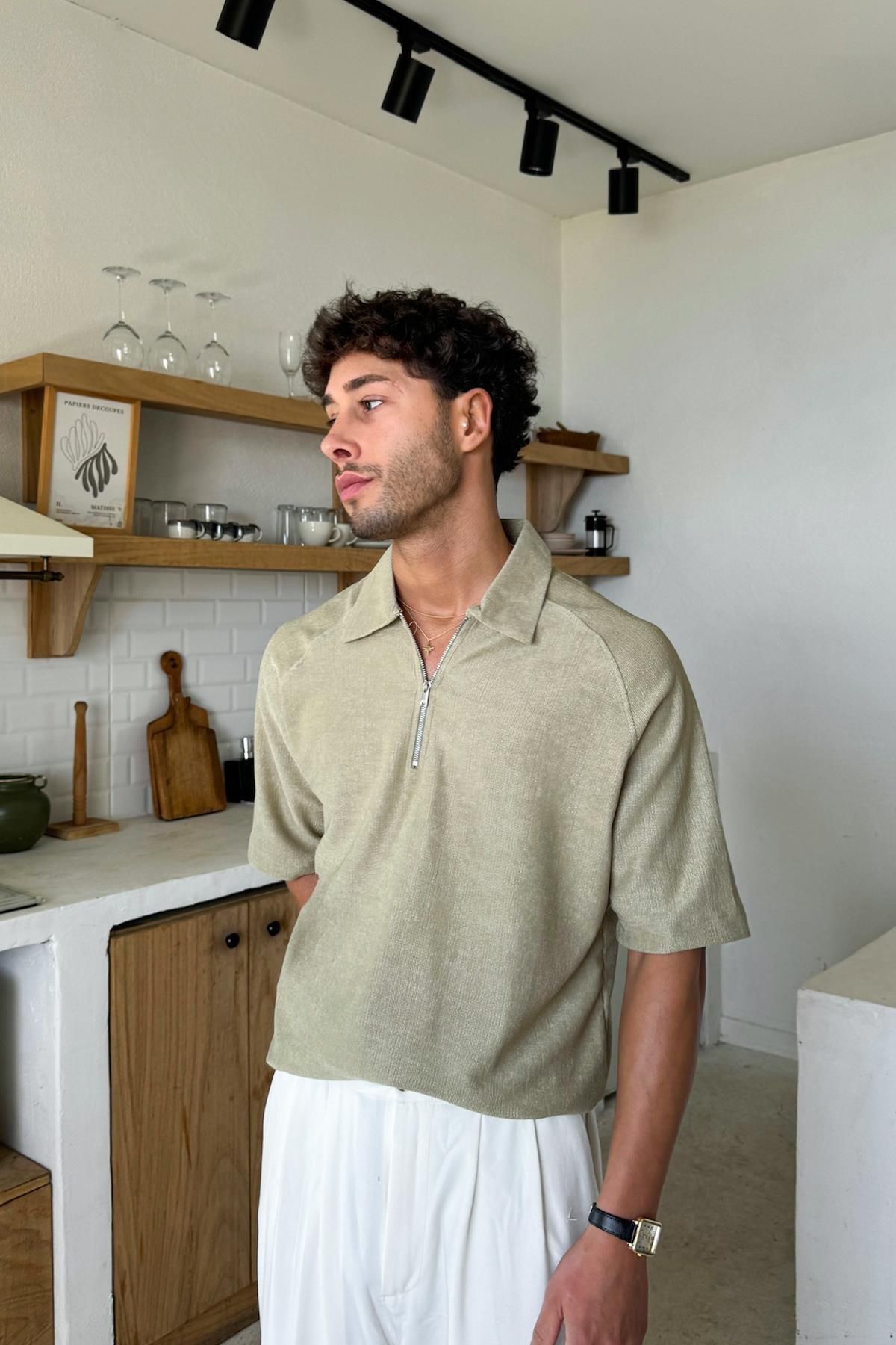 Flaw Wear Haki Fermuarlı Polo Yaka Tişört