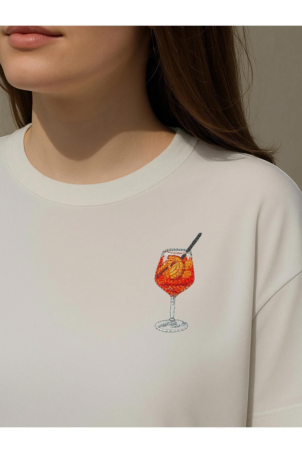 Trendiz Unisex Premium Aperol Spiritz Nakışlı Tshirt Beyaz