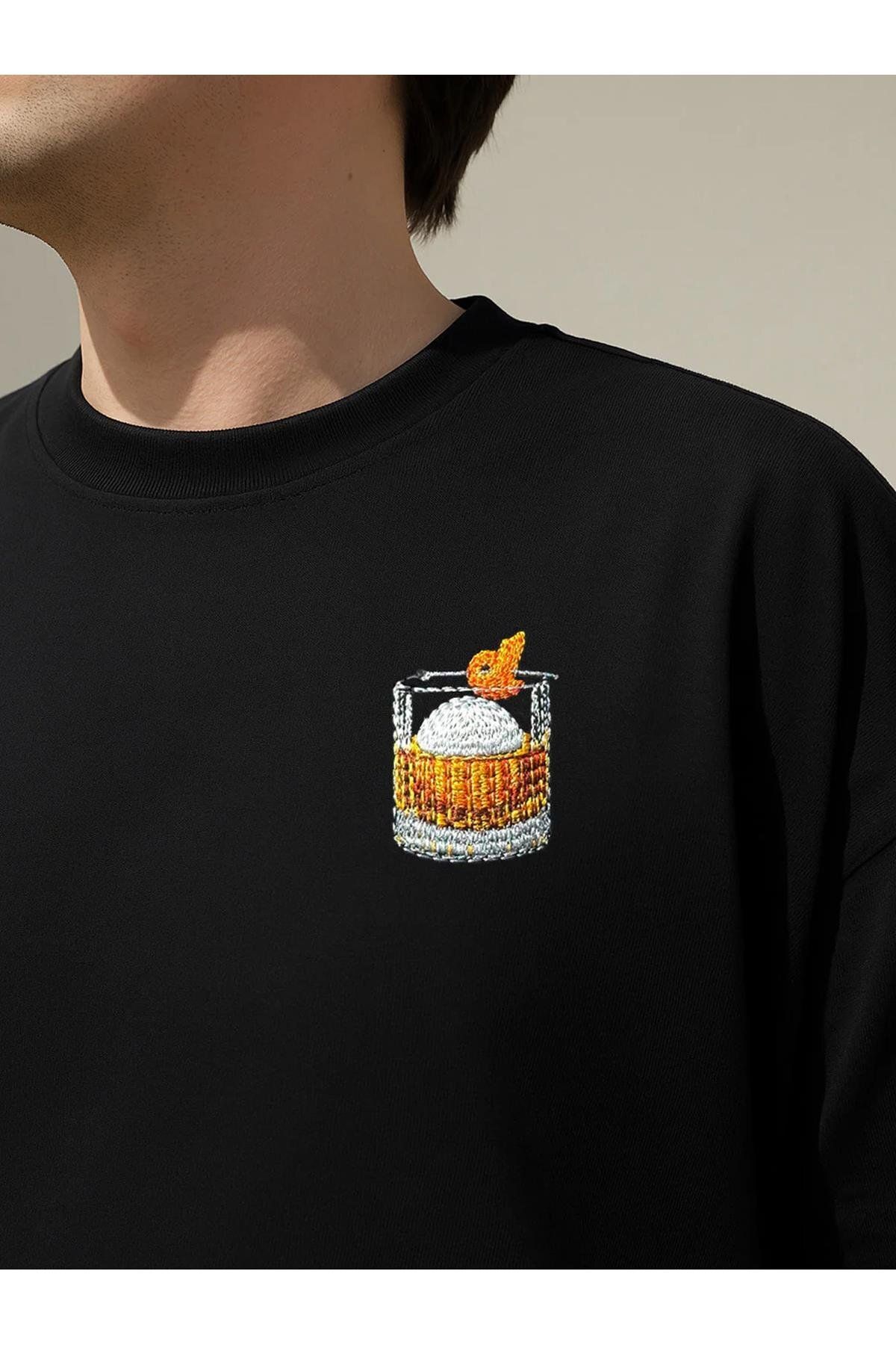 Trendiz Unisex Premium Old Fashioned Nakışlı Tshirt Siyah