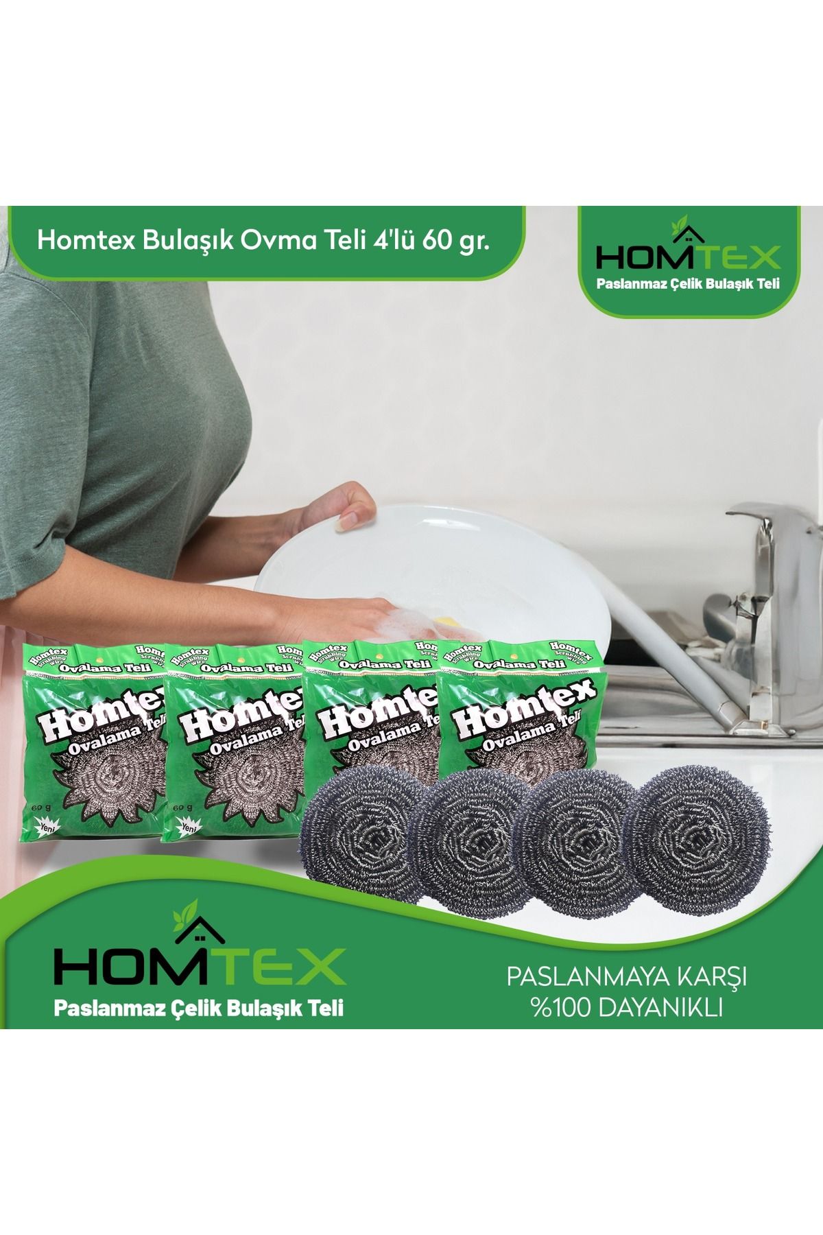 HOMTEX 60 gr bulaşık ovma teli 10 lu paket 10x60gr