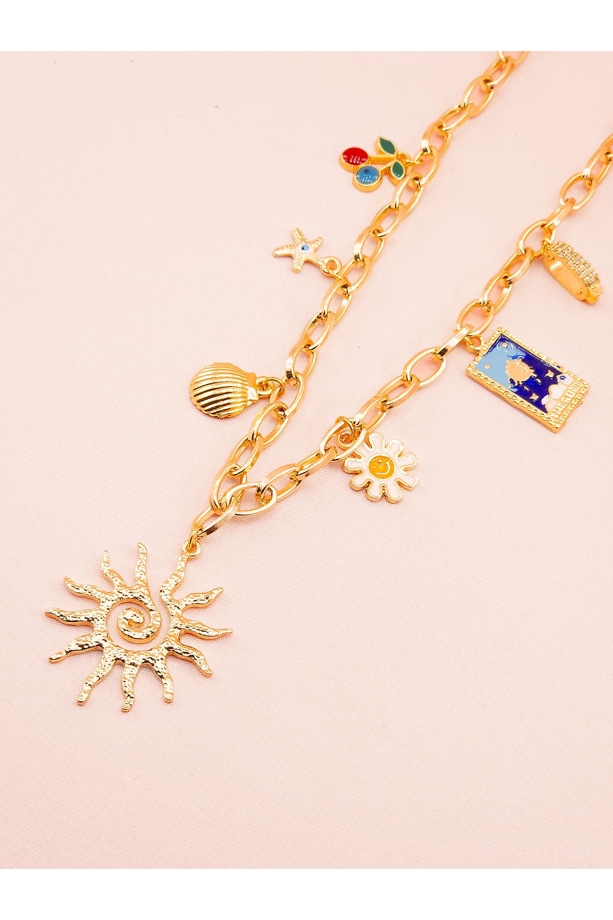 luree accessories Antik Güneş Motifli Özel Tasarım Kalın Zincir Kolye