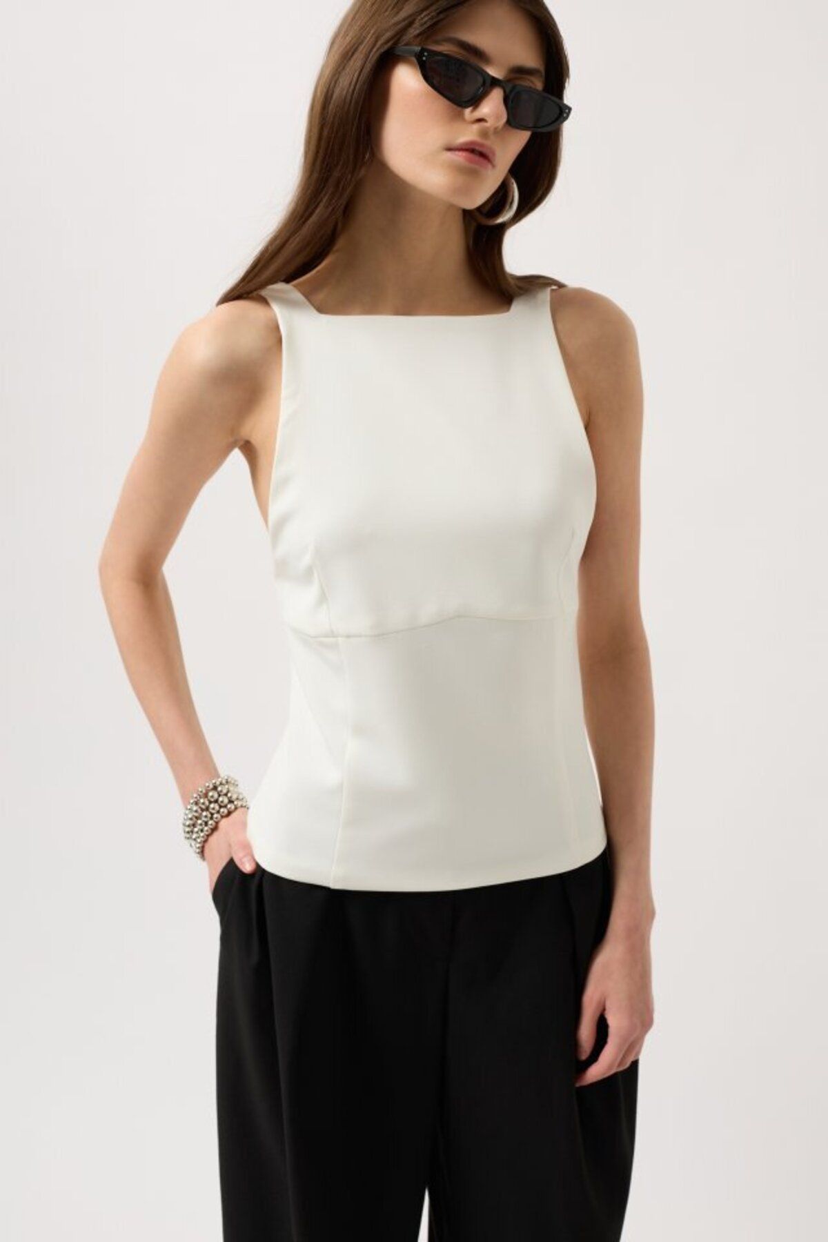 D&M Life Collection Sırt Kurdele Detay Bluz - M - Beyaz