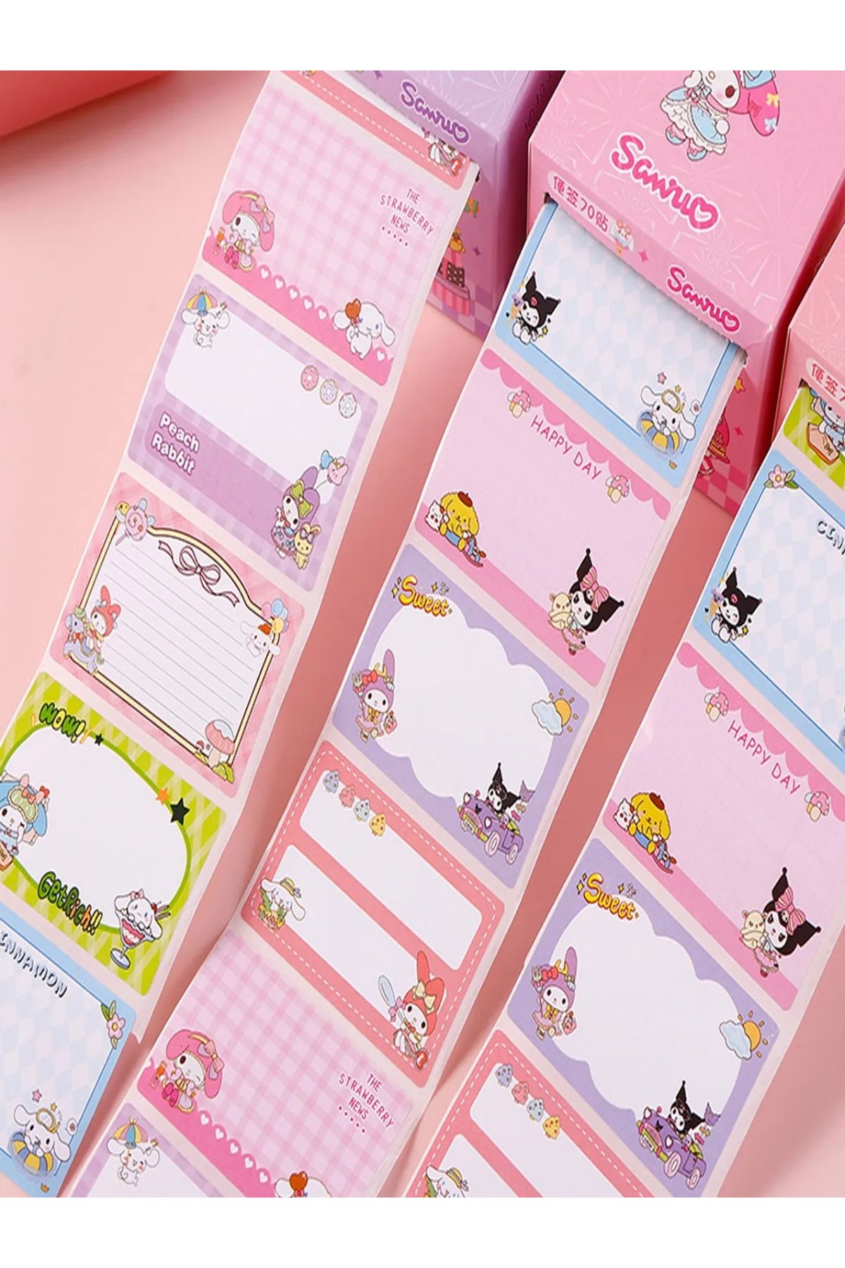 ÖZ OFİS Kuromi My Melody Cinnamoroll Etiket Seti- 70 Adet- Ajanda, Günlük, Scrapbook Çıkartma
