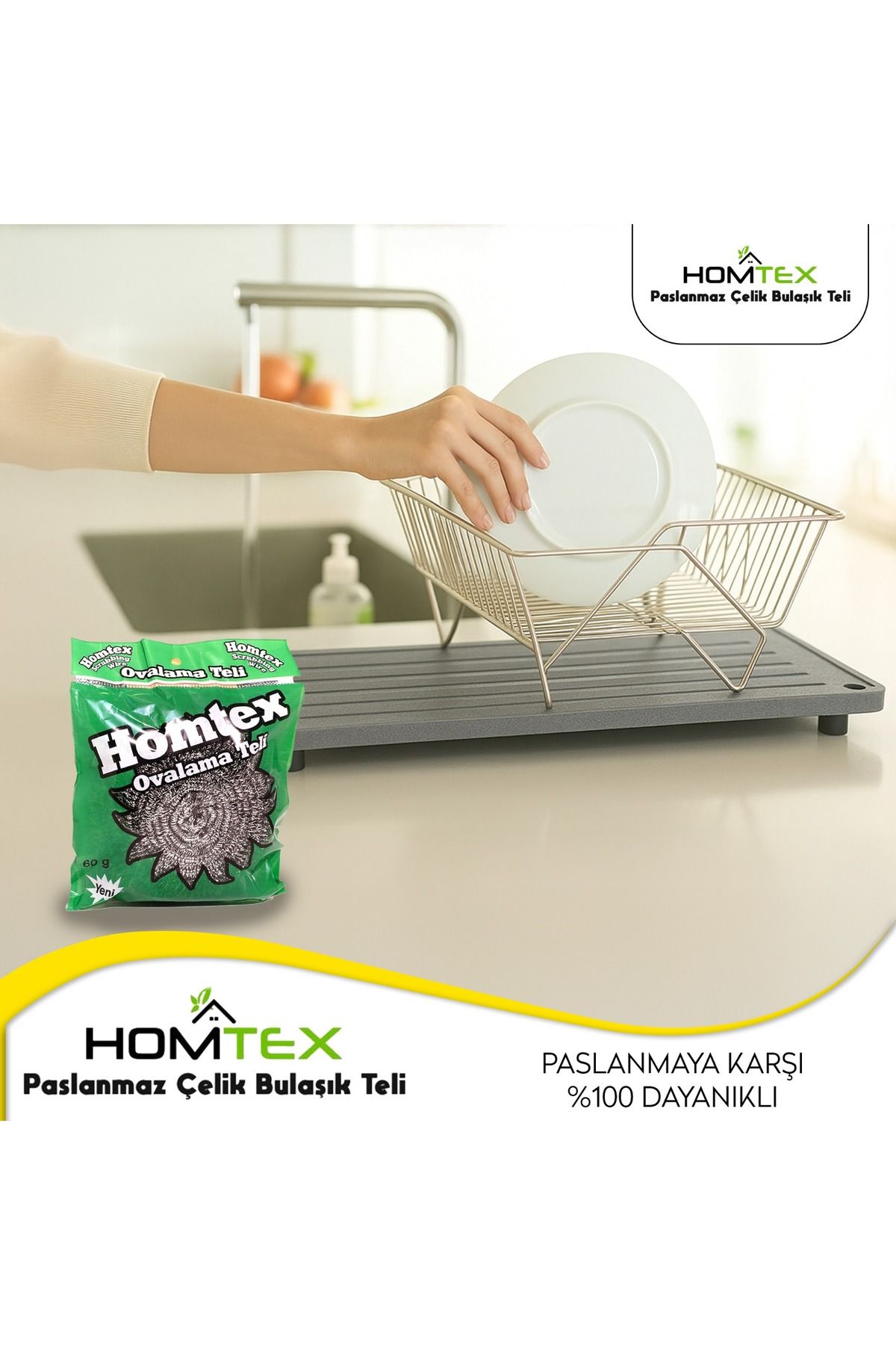HOMTEX 60 gr endüstriyel bulaşık ovma teli 20 li paket 20x60gr