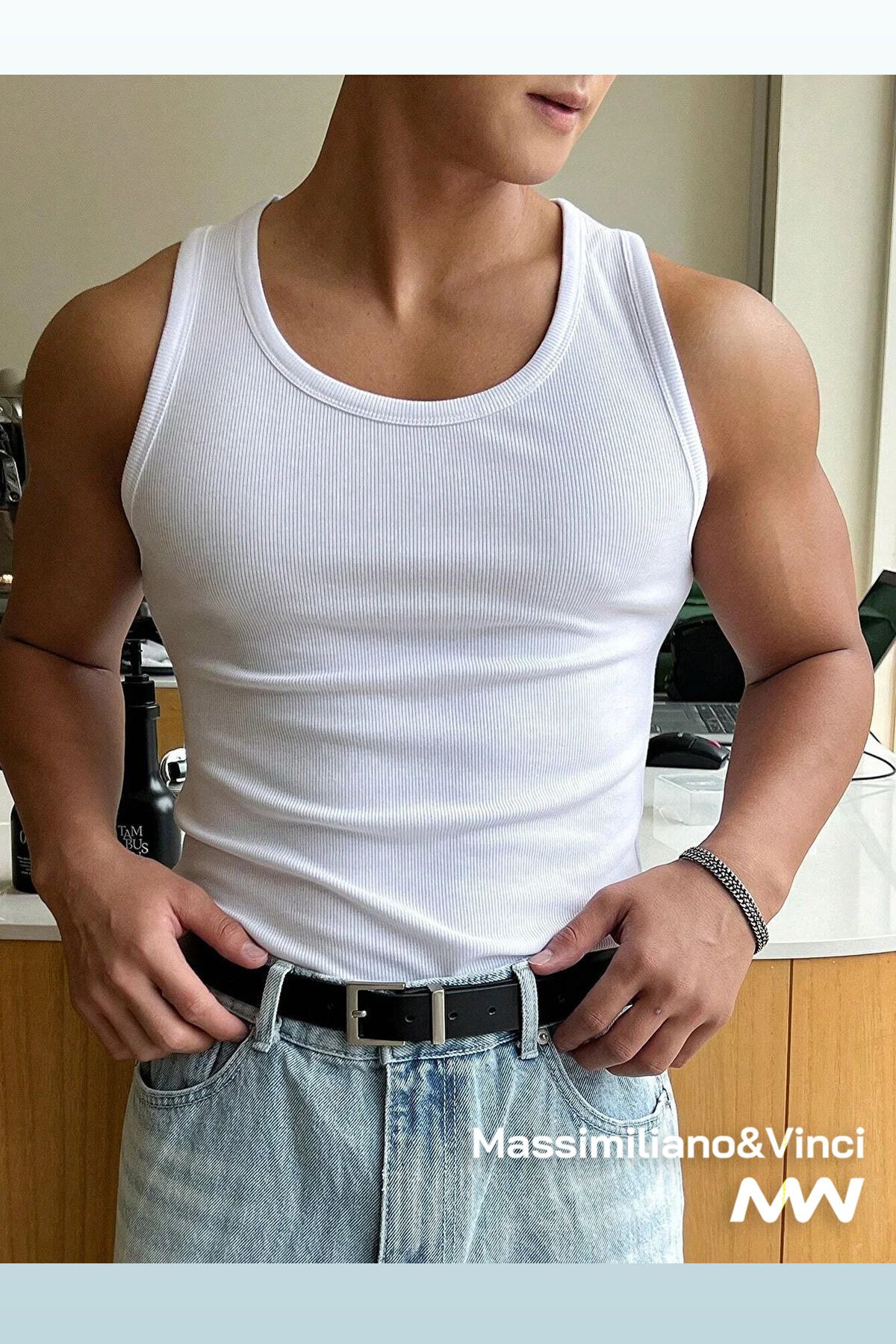 Massimiliano&Vinci Erkek Halter Yaka Fitness Sportwear Fitilli Kolsuz Tişört Atlet TANK TOP