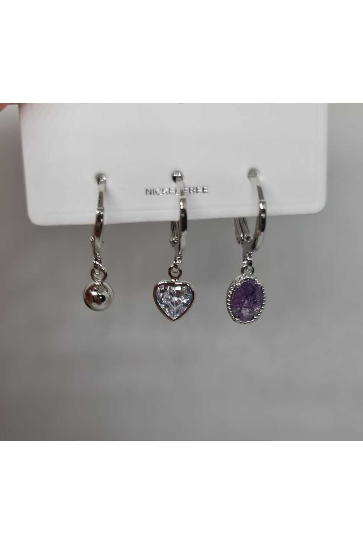 Store 316L Zirkon Taşlı Paslanmaz Çelik Gümüş Kaplı Küpe