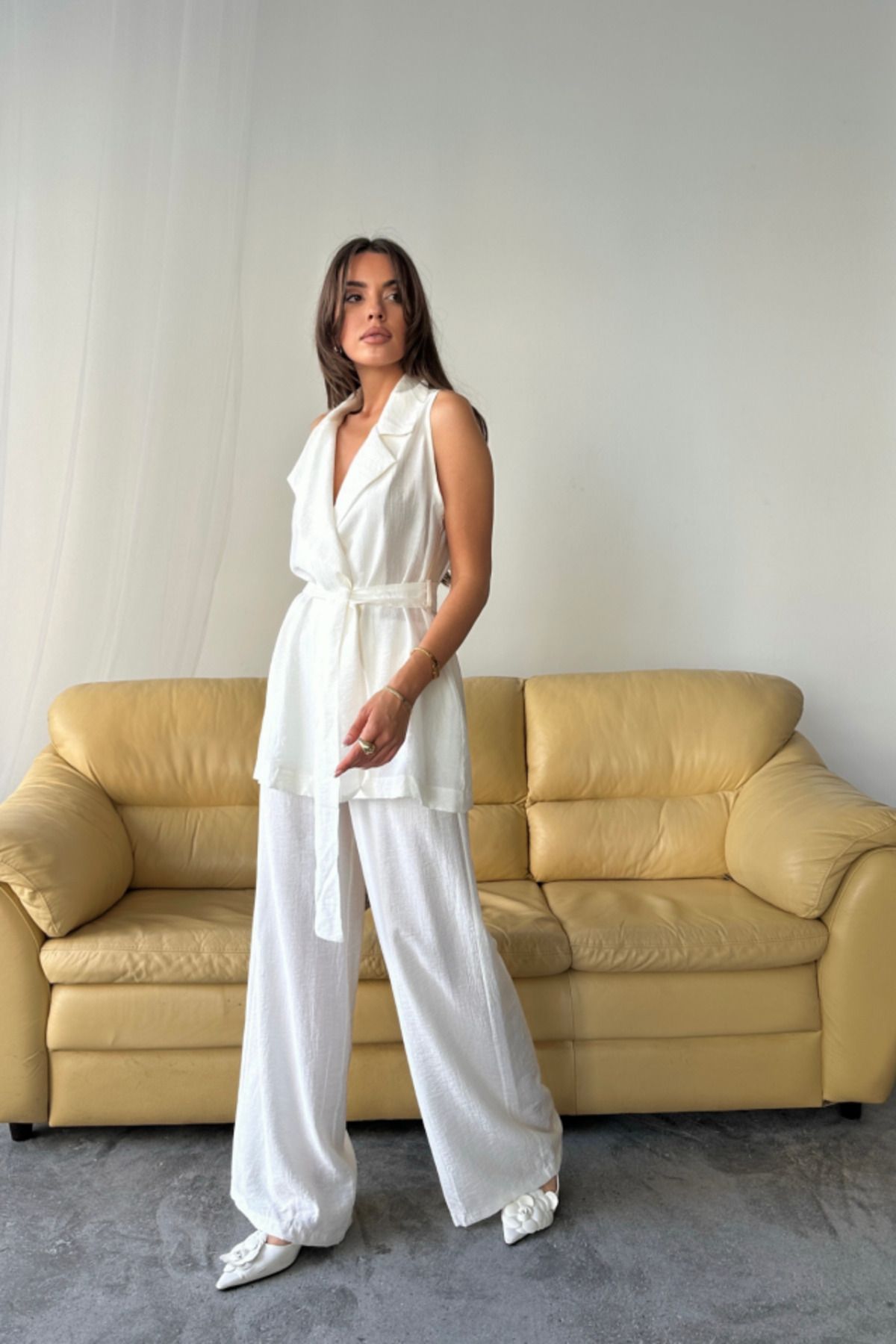 D&M Life Collection YELEK - PANTOLON TAKIM ÇİLEK KUMAŞ - Beyaz