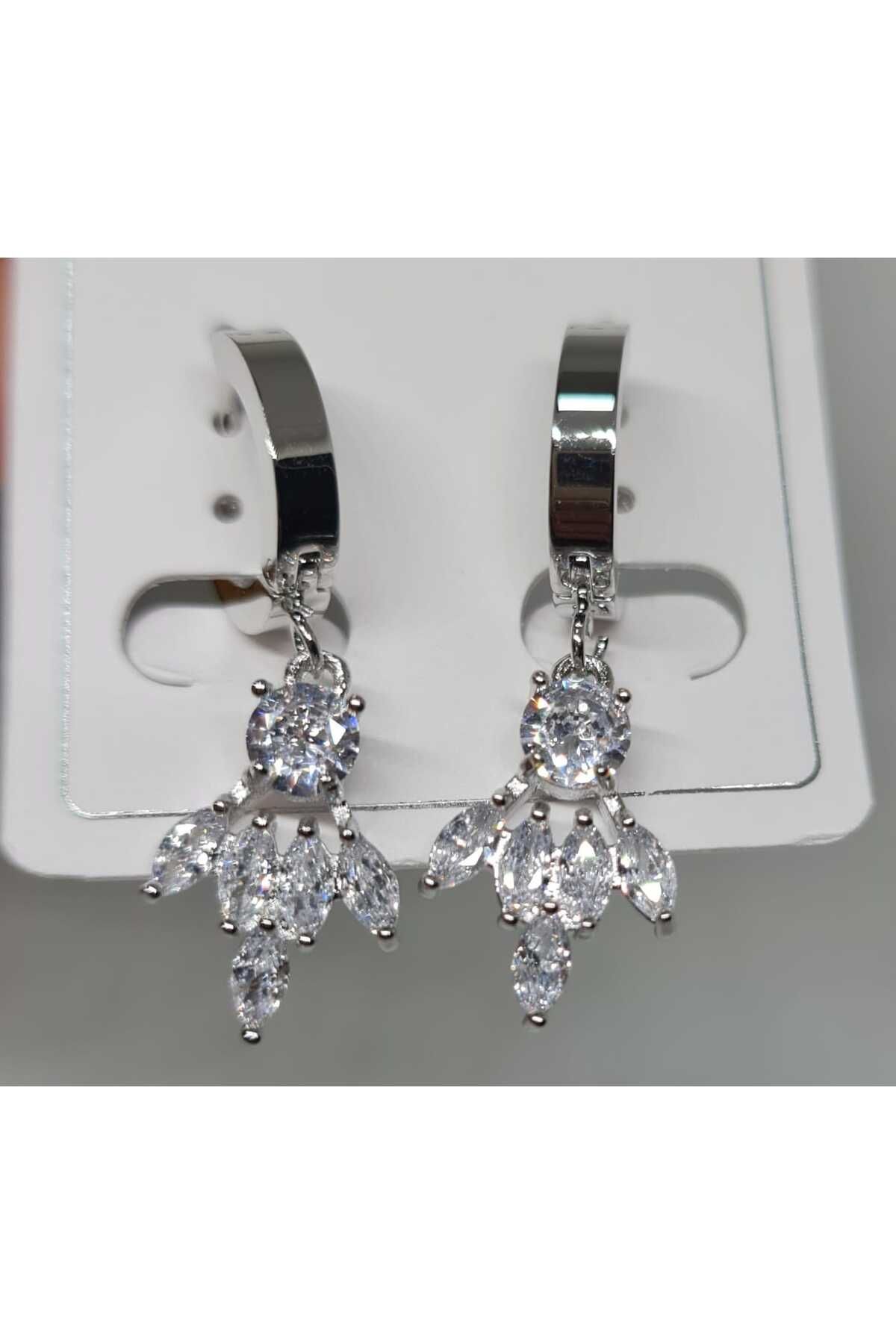Store 316L Zirkon Taşlı Kuş Temalı Paslanmaz Çelik Gümüş Kaplı Küpe