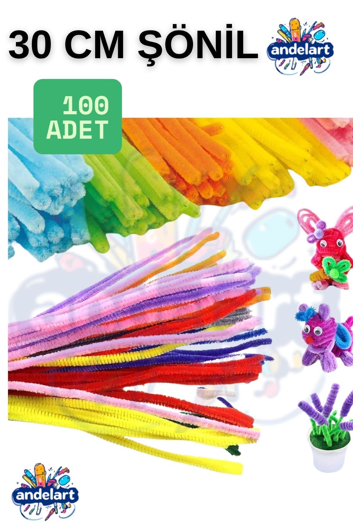 andelart Renkli Şönil Tüylü 30 Cm 100'li 1 Paket 30 Cm Renkli Tüylü