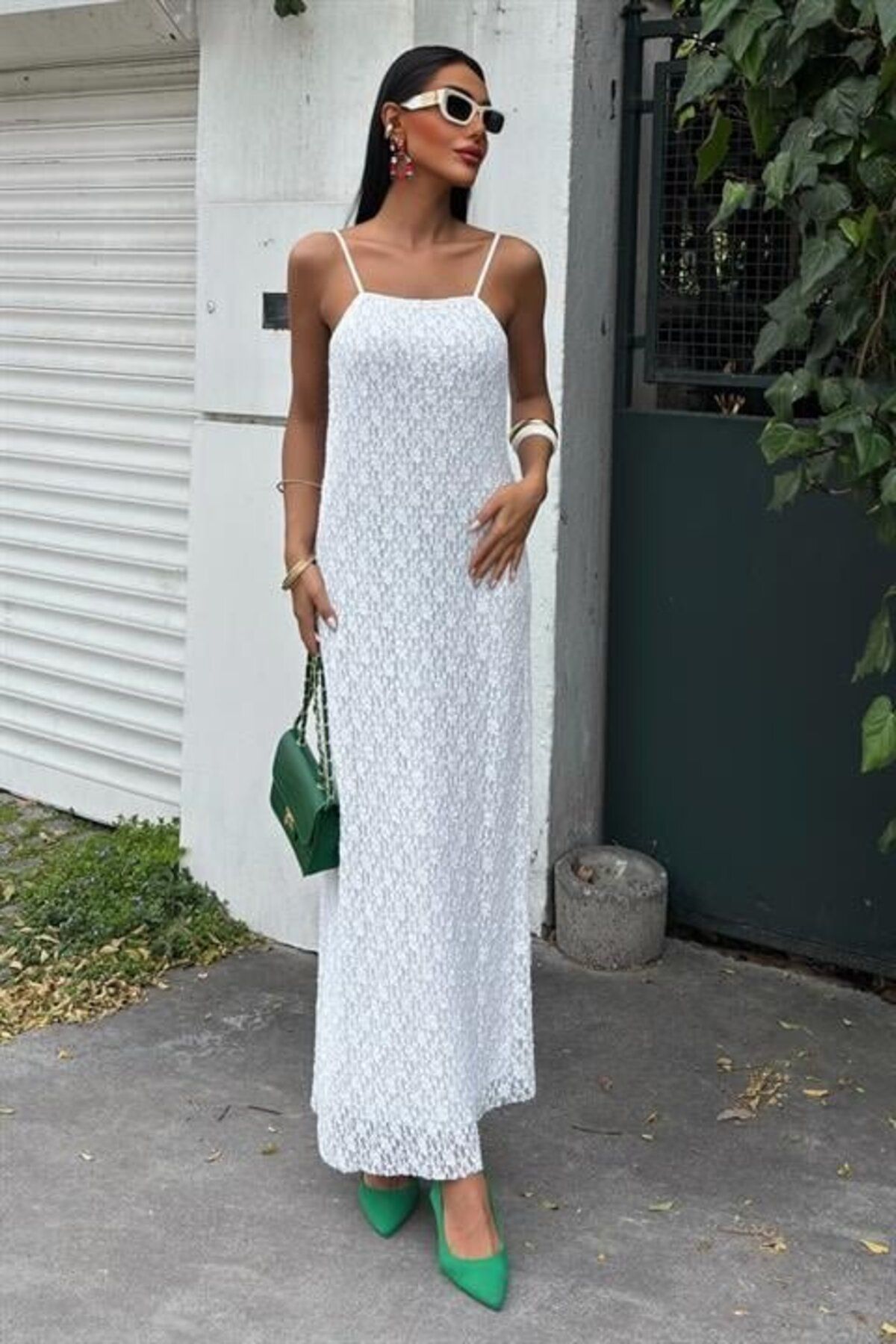 D&M Life Collection Askıları Ayarlanabilir Örme Dantel Elbise 2879 - M - Beyaz