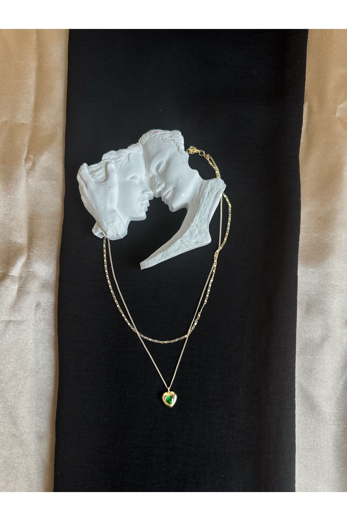 javielle GreenShine - Çelik Gold Taşlı kolye