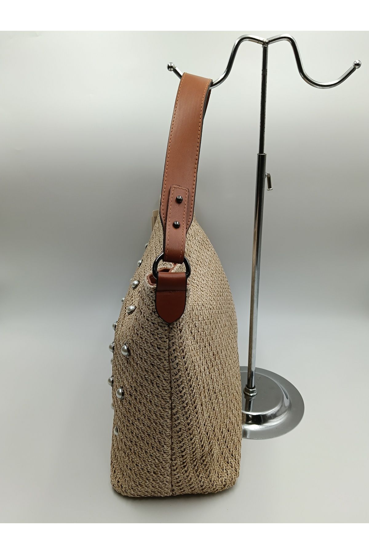 SheBella Bags & Shoes Kadın Hasır Model İnci Detaylı Omuz Çantası