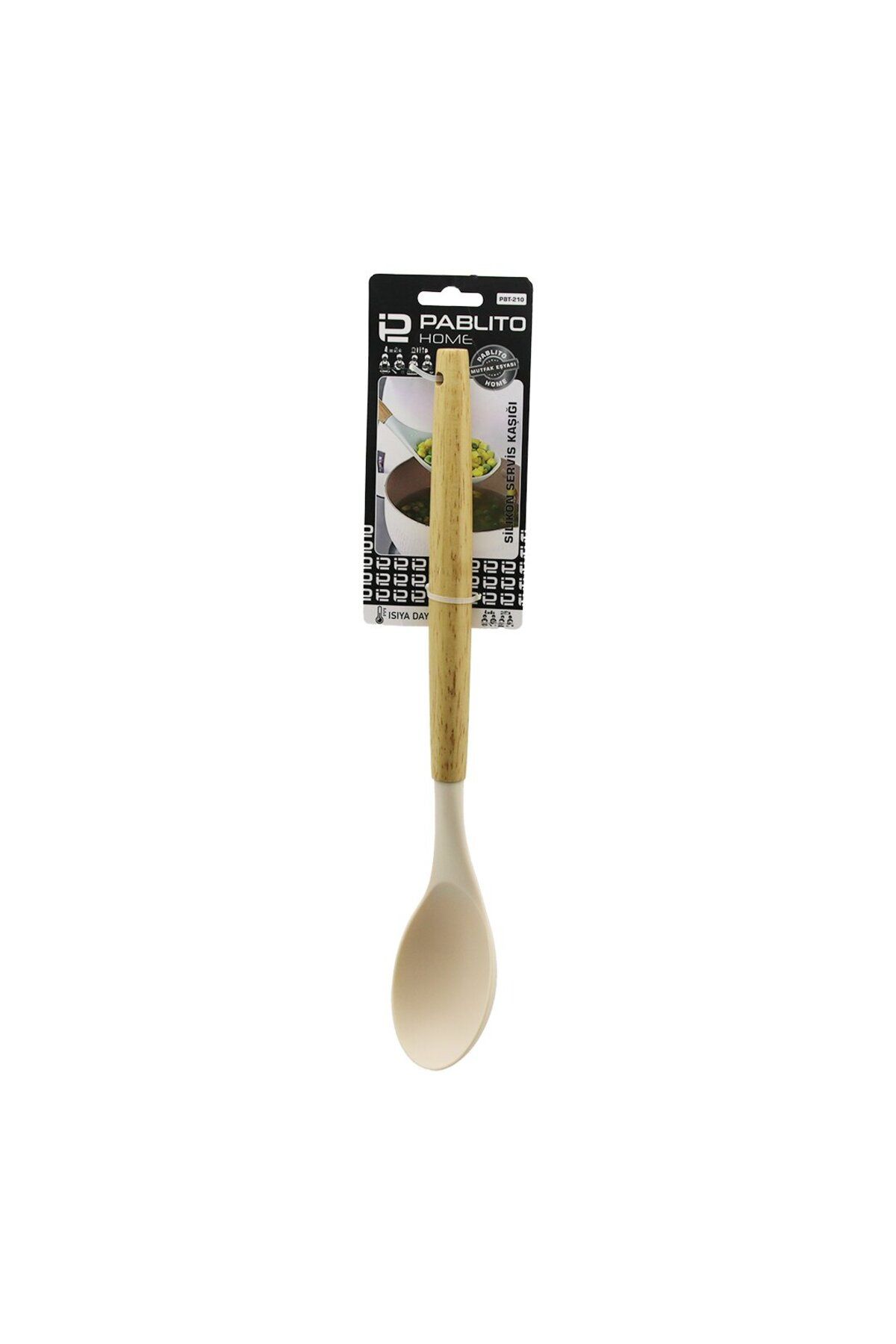 Findit 31.5CM SİLİKON SERVİS KAŞIK AHŞAP BAMBU SAP ISIYA DAYANIKLI (2818)
