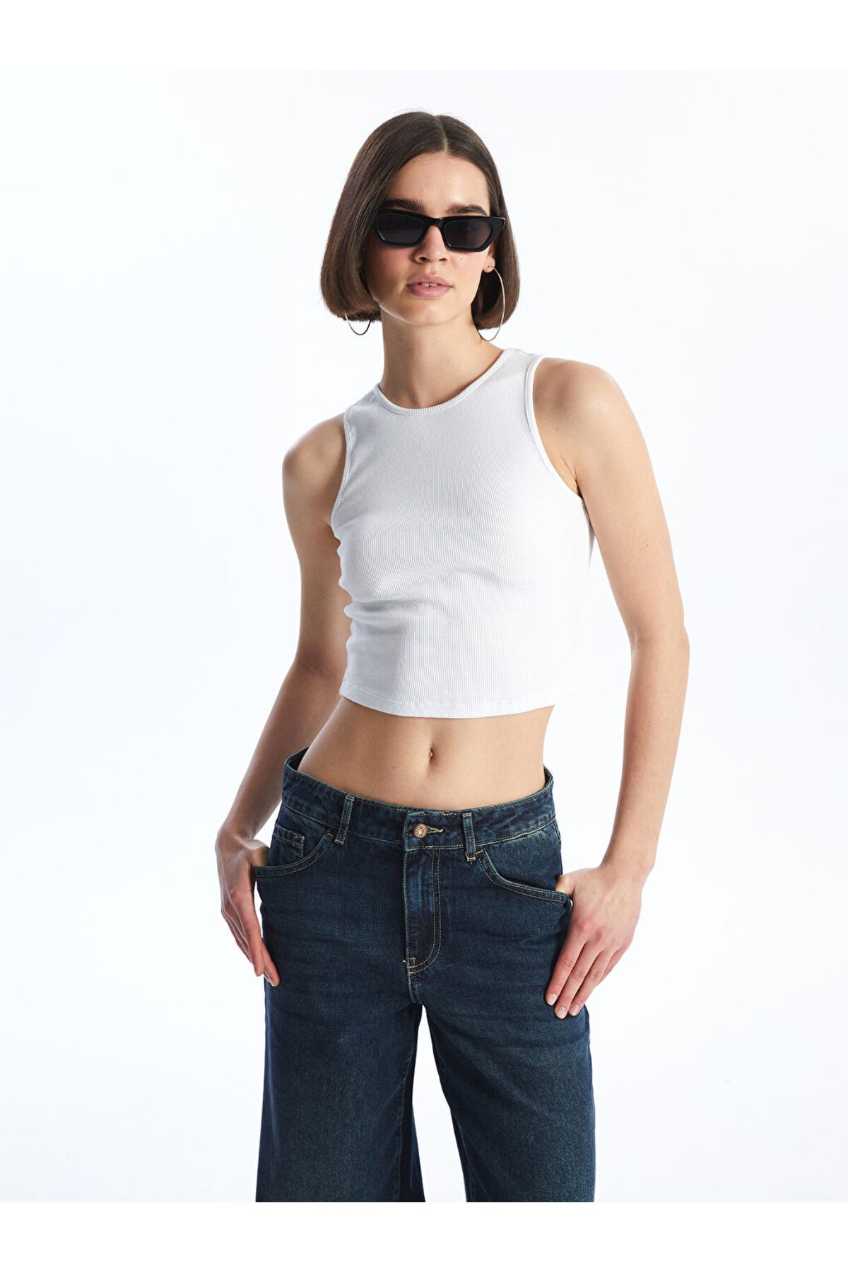 LC Waikiki LCW Kadın Bisiklet Yaka Düz Crop