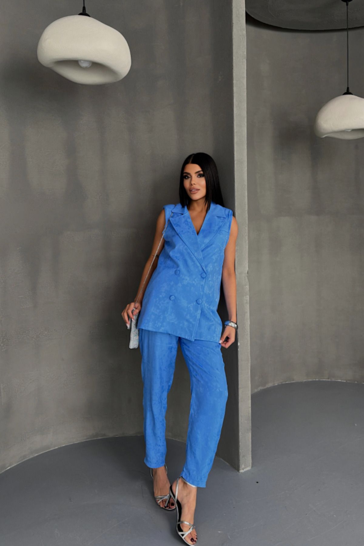 D&M Life Collection JAKAR KUMAŞ YELEK - PANTOLON TAKIM - Mavi - L
