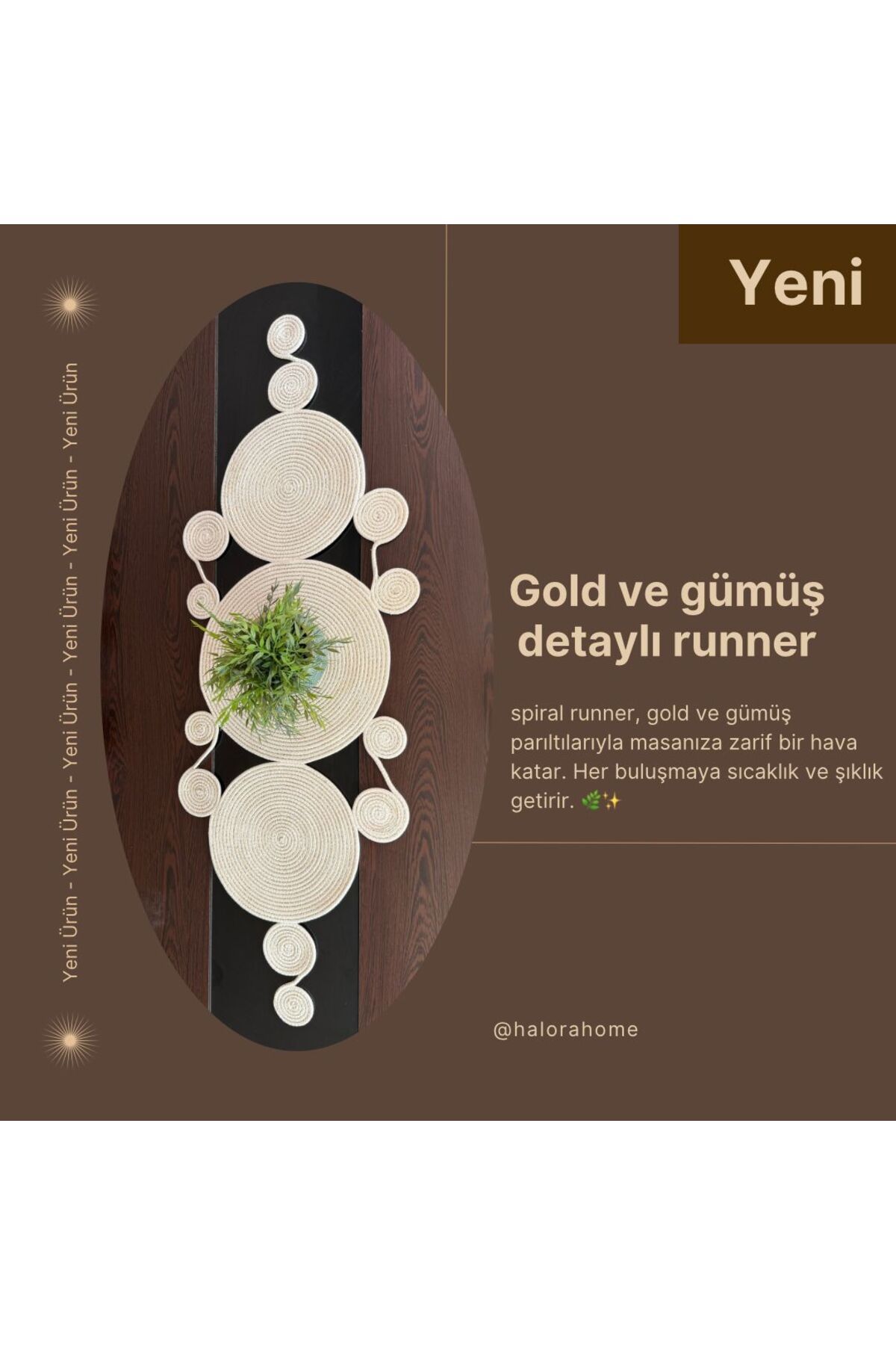 Halora Gold & Gümüş Işıltılı El Yapımı Spiral Runner