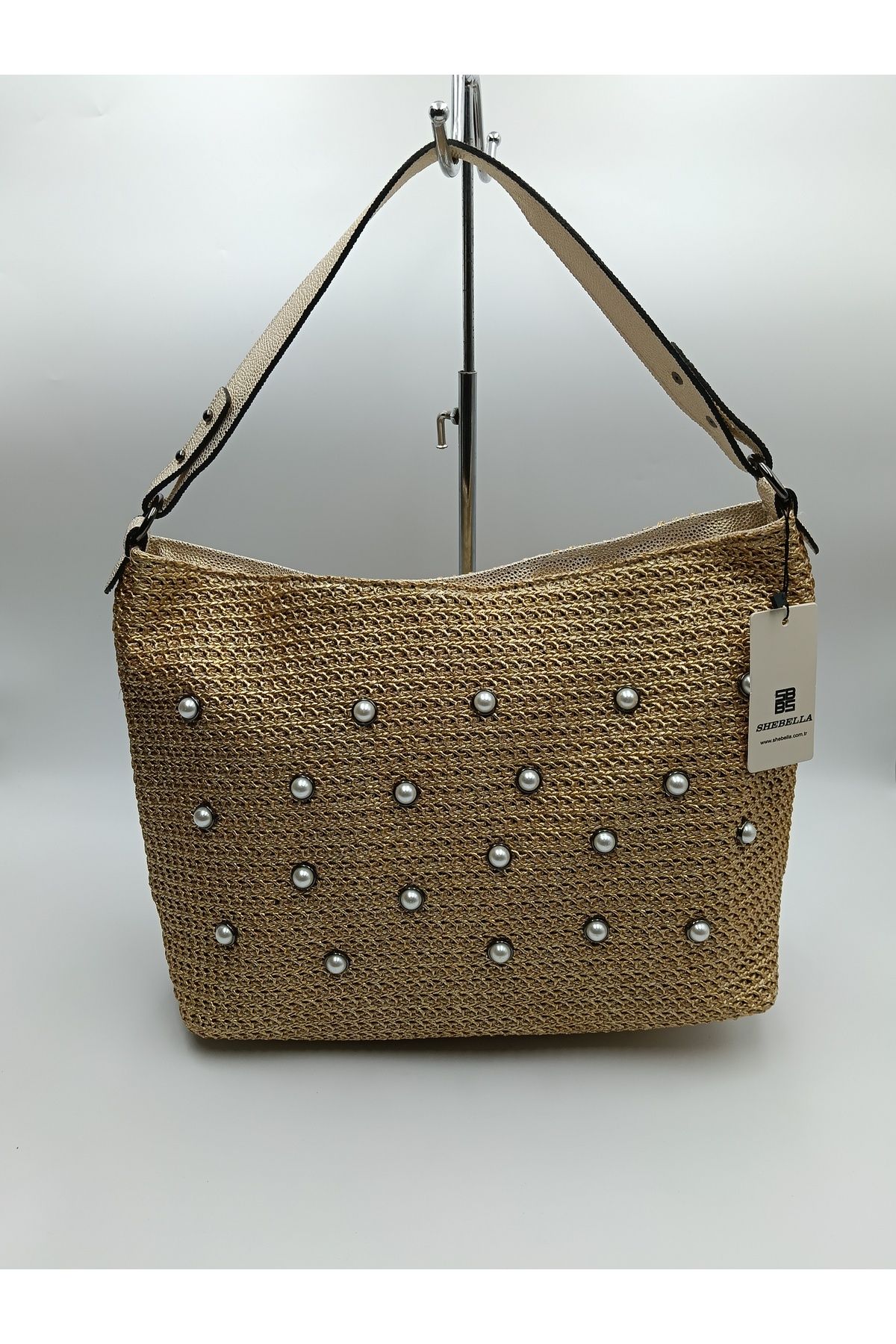 SheBella Bags & Shoes Kadın Hasır Model İnci Detaylı Omuz Çantası