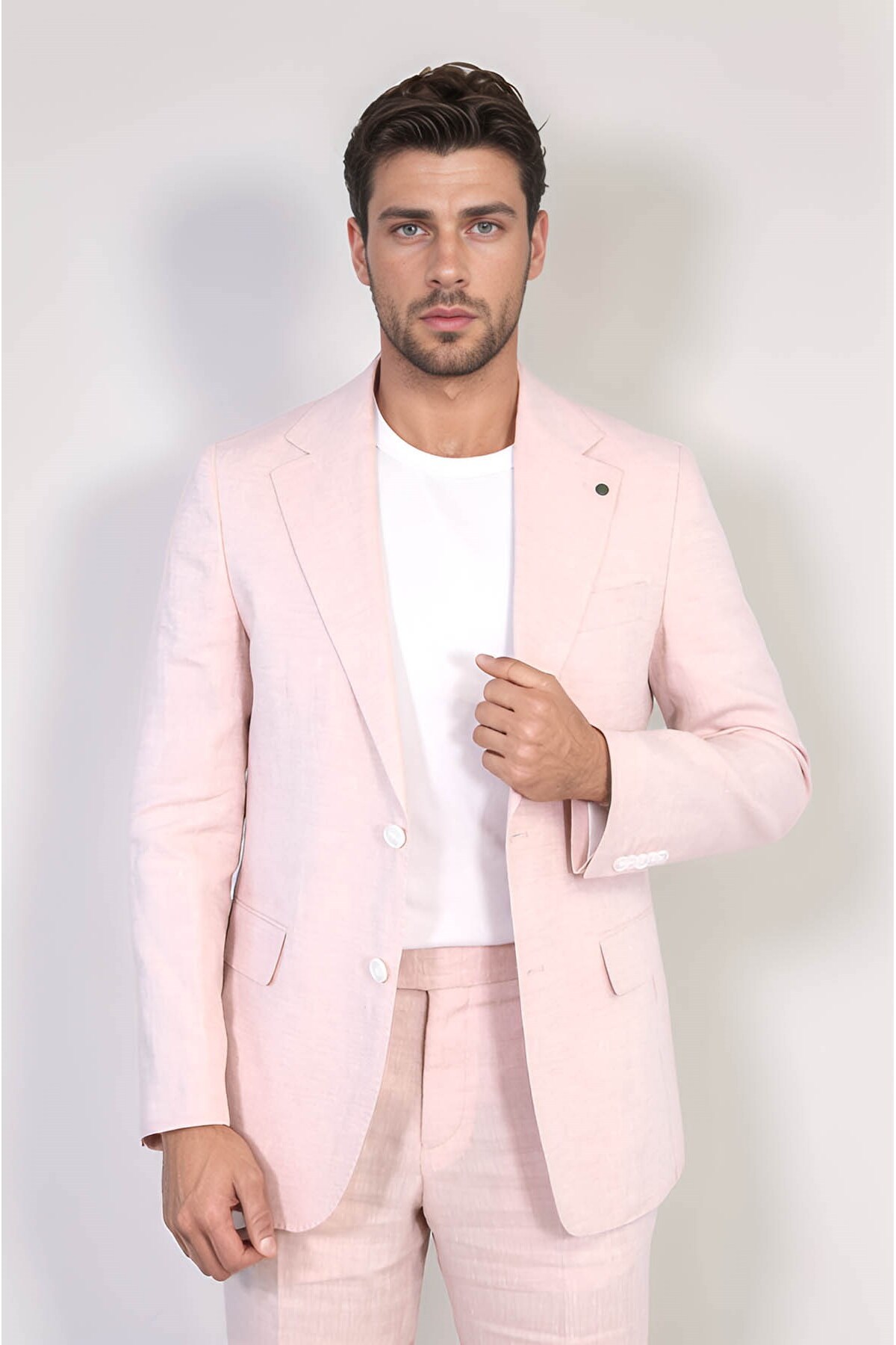 KETEN MONO YAKA-ÇİFT YIRTMAÇ TAKIM A.PEMBE — صورتی PRA-12807953-925170 — تصویر 5 از 6