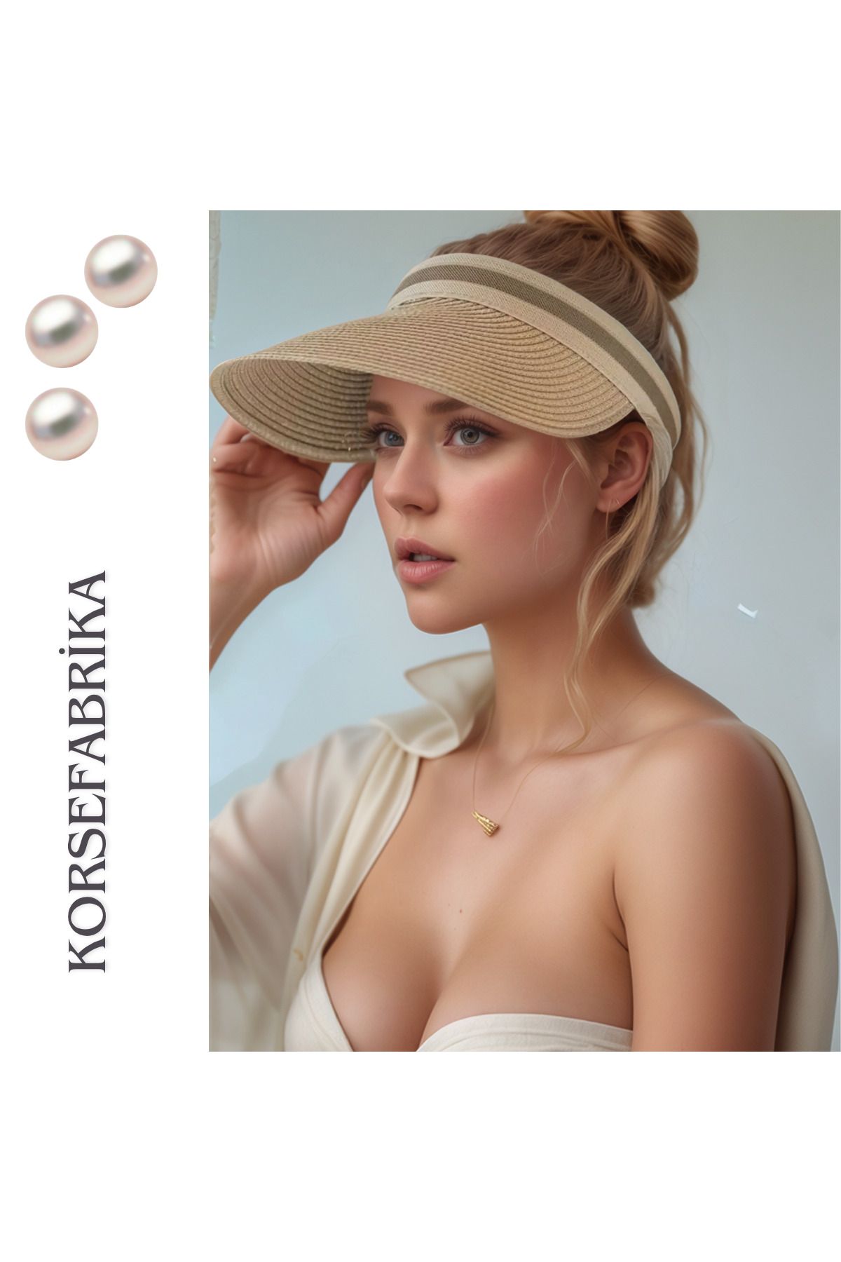korsefabrika trend mood store Geniş Kenarlı Güneş Vizörlü Şık ve Fonksiyonel Hasır Plaj ve Günlük Şapka