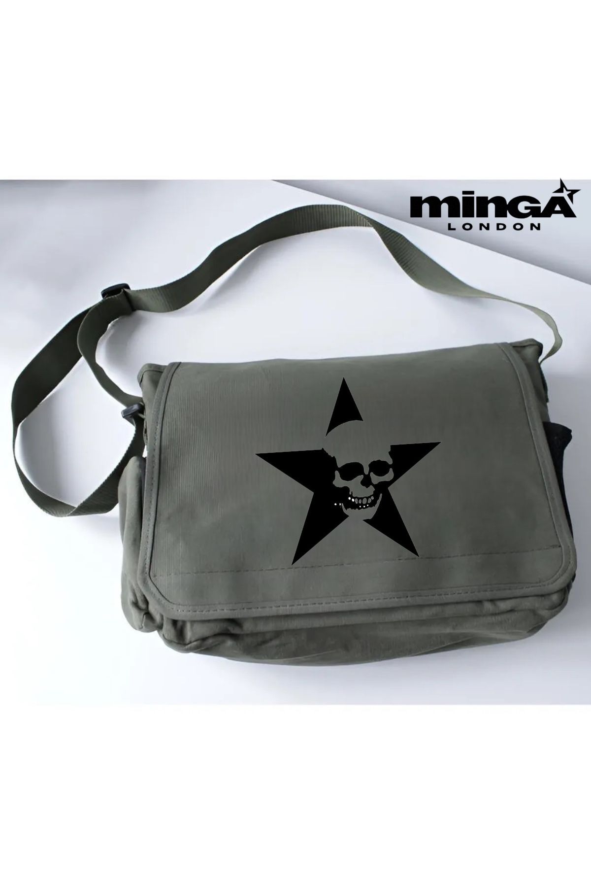 Minga London Star Skull Haki Postacı Çantası -Minga London