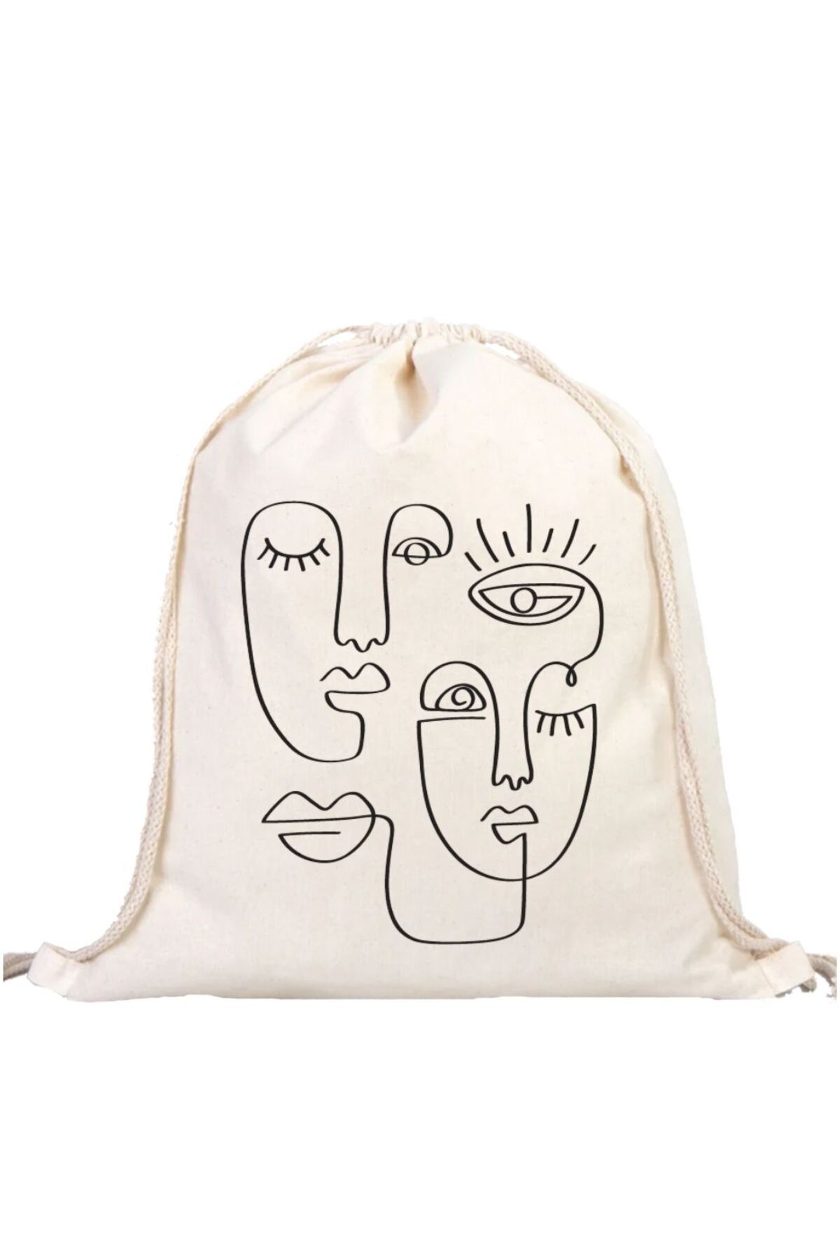 ÇANTA Çizgiyle Sanat - Minimal Yüz Çizimli Lamineli Büzgülü Çanta