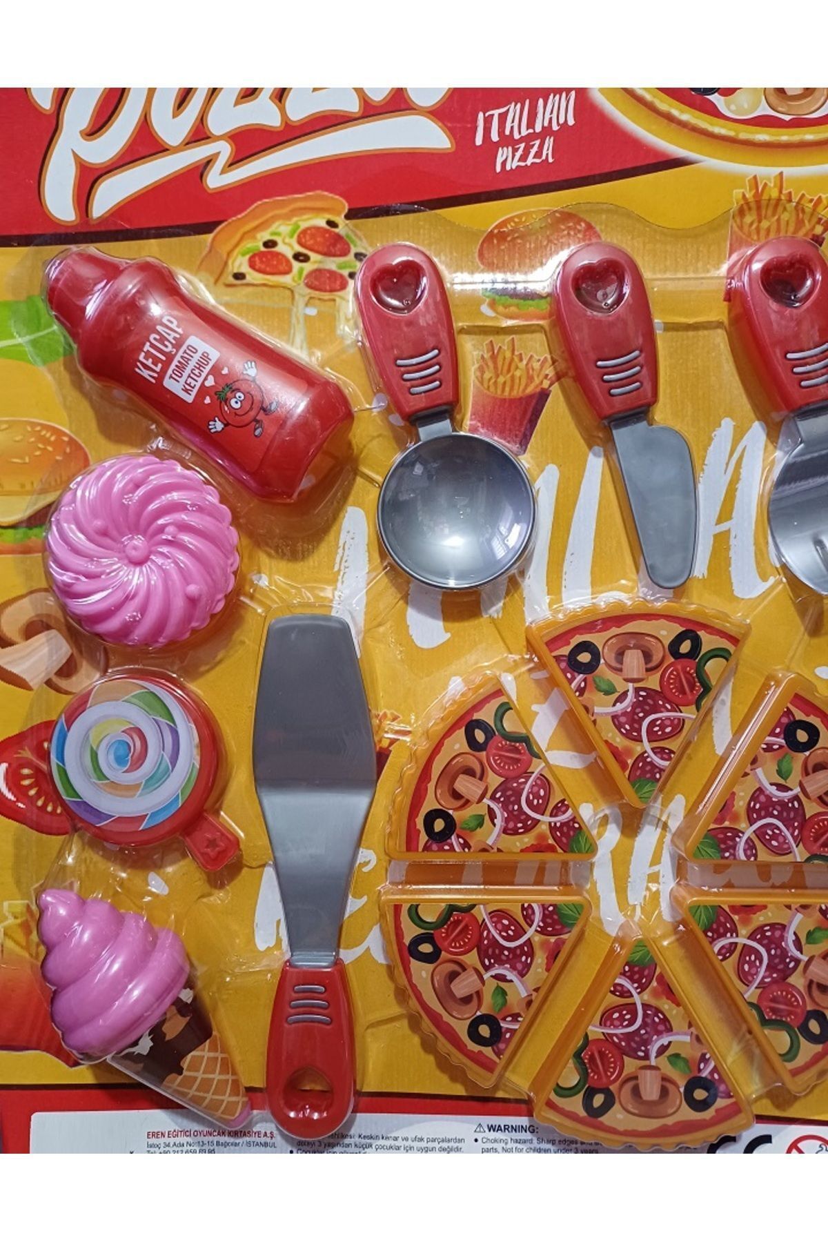 MERTCHİ STORE Pizza Seti Dondurma Pasta Çikolata Kesme 20'li Oyuncak Çatal Kepçe Kaşık 16+4 Parça