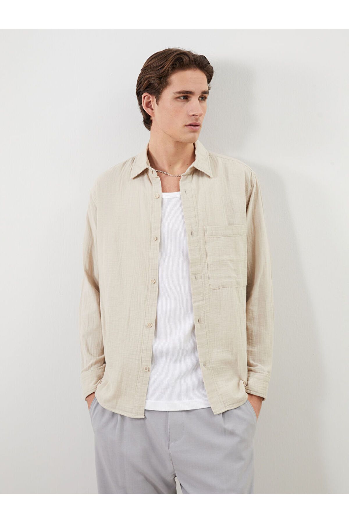 LC Waikiki Regular Fit Uzun Kollu Müslin Erkek Gömlek