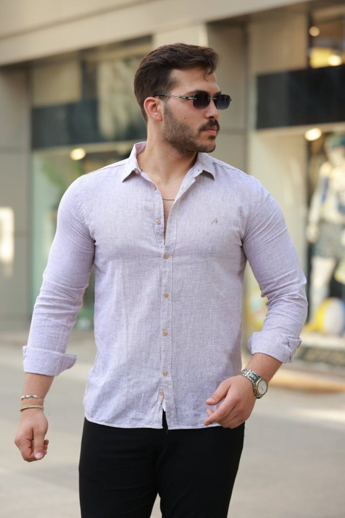 D&M Life Collection Erkek Pamuklu Keten Gömlek - 2XL - Taba