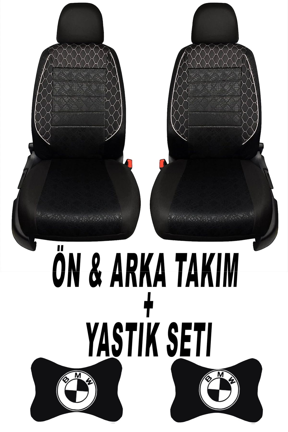 1araba1ev Oto Koltuk Kılıfı BMW Ön Arka Takım + 2 Adet Boyun Yastığı Seti