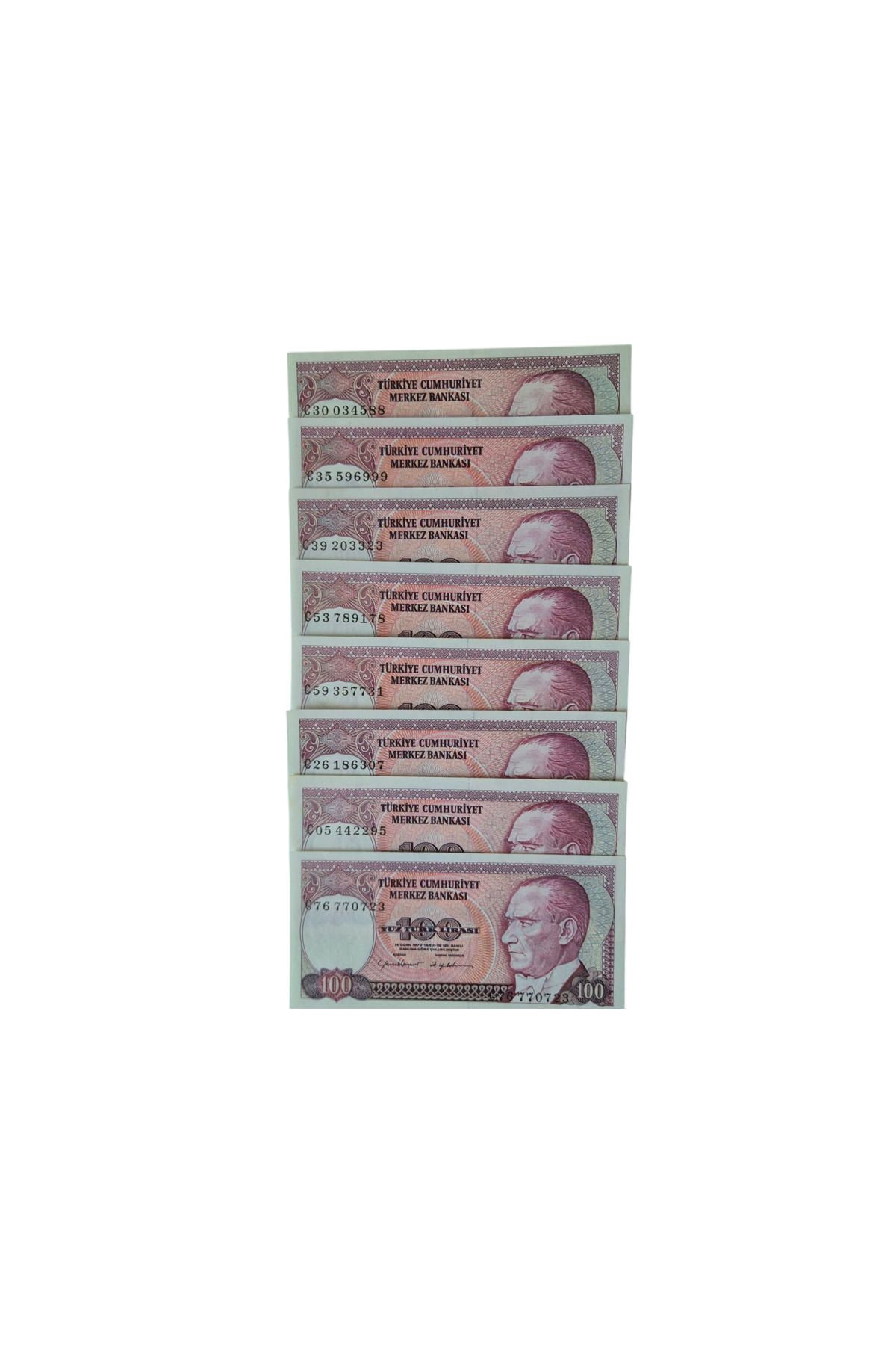 AZEY koleksiyon 7.EMİSYON 100 LİRA ÇİL 8 ADET C HARFİ