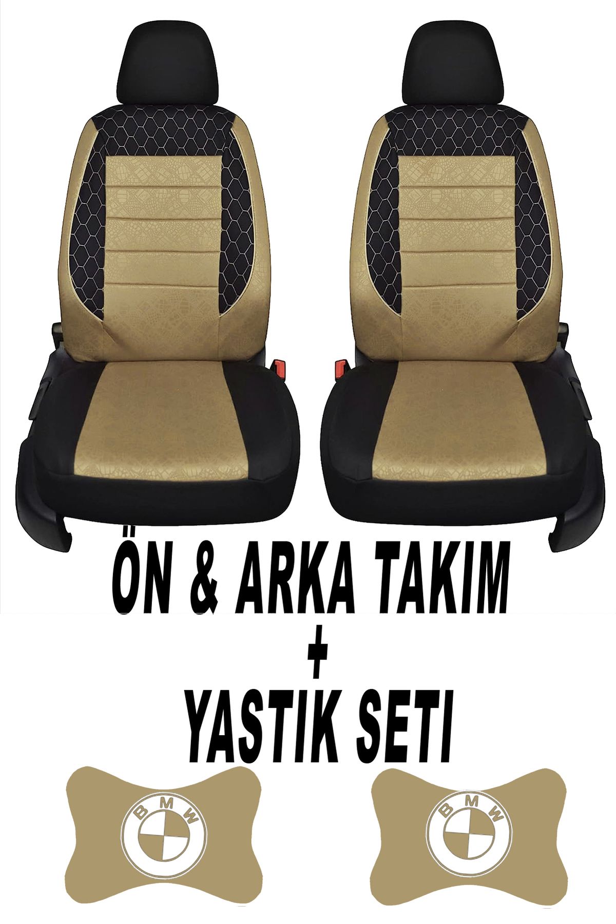 1araba1ev Oto Koltuk Kılıfı BMW Ön Arka Takım + 2 Adet Boyun Yastığı Seti