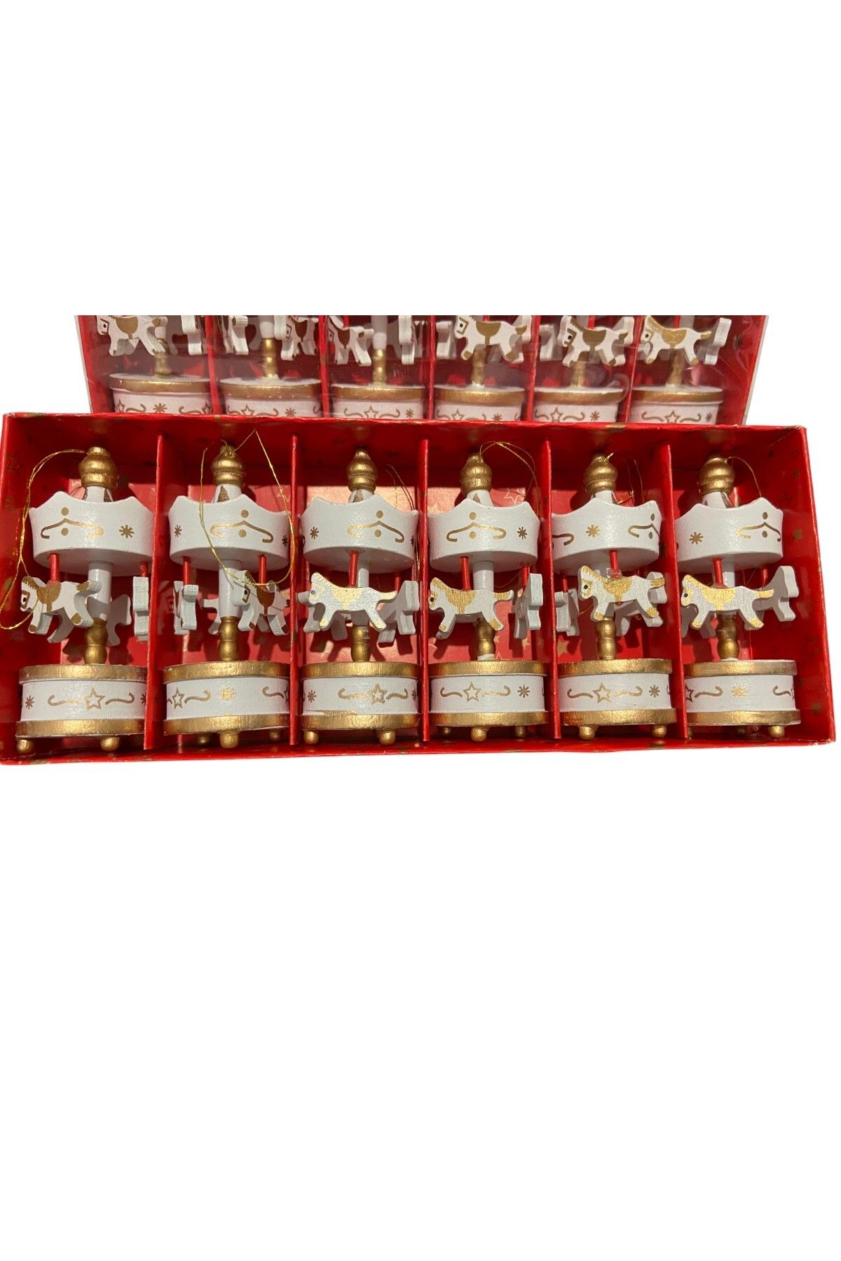 Lueeci Mini Atlı Karınca Beyaz Asma İpli 6'lı Set Nostaljik El Yapımı Hediyelik Süs Eşya