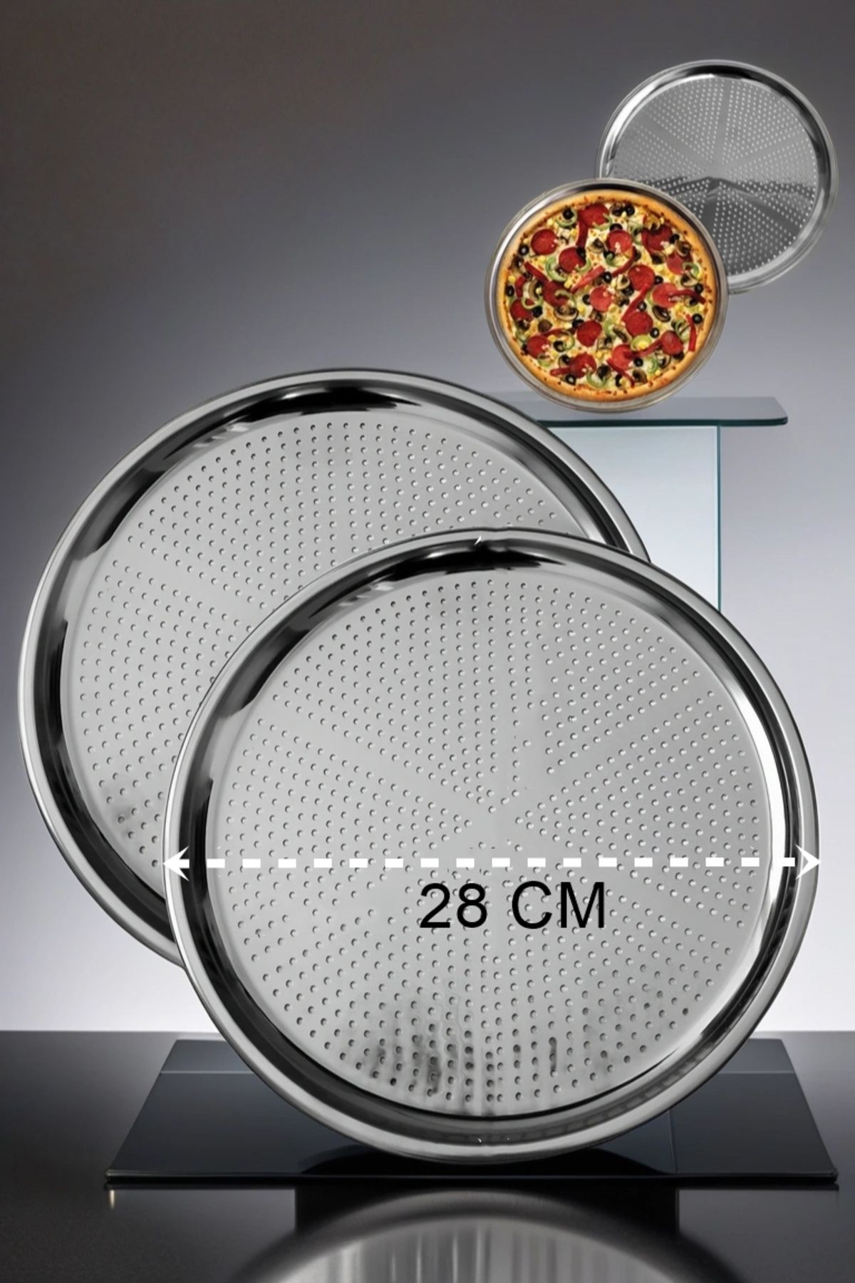 Marsilyan Lahmacun Pizza Pide Pişirme Tepsisi 28 Cm 2 Li Set - Mct7325-5971