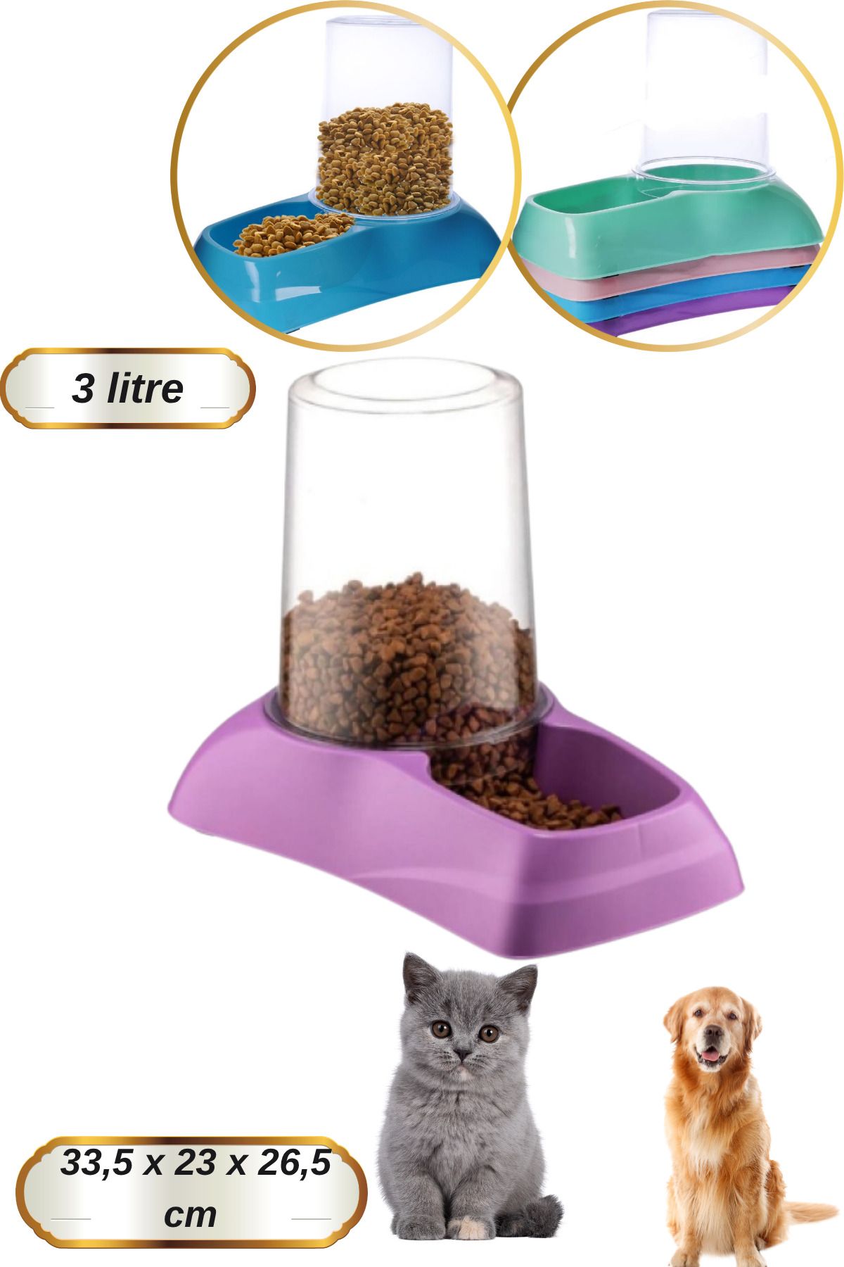 Hane Dostu 3 litre Hazneli Kedi Köpek Mama Kabı | Su Kabı