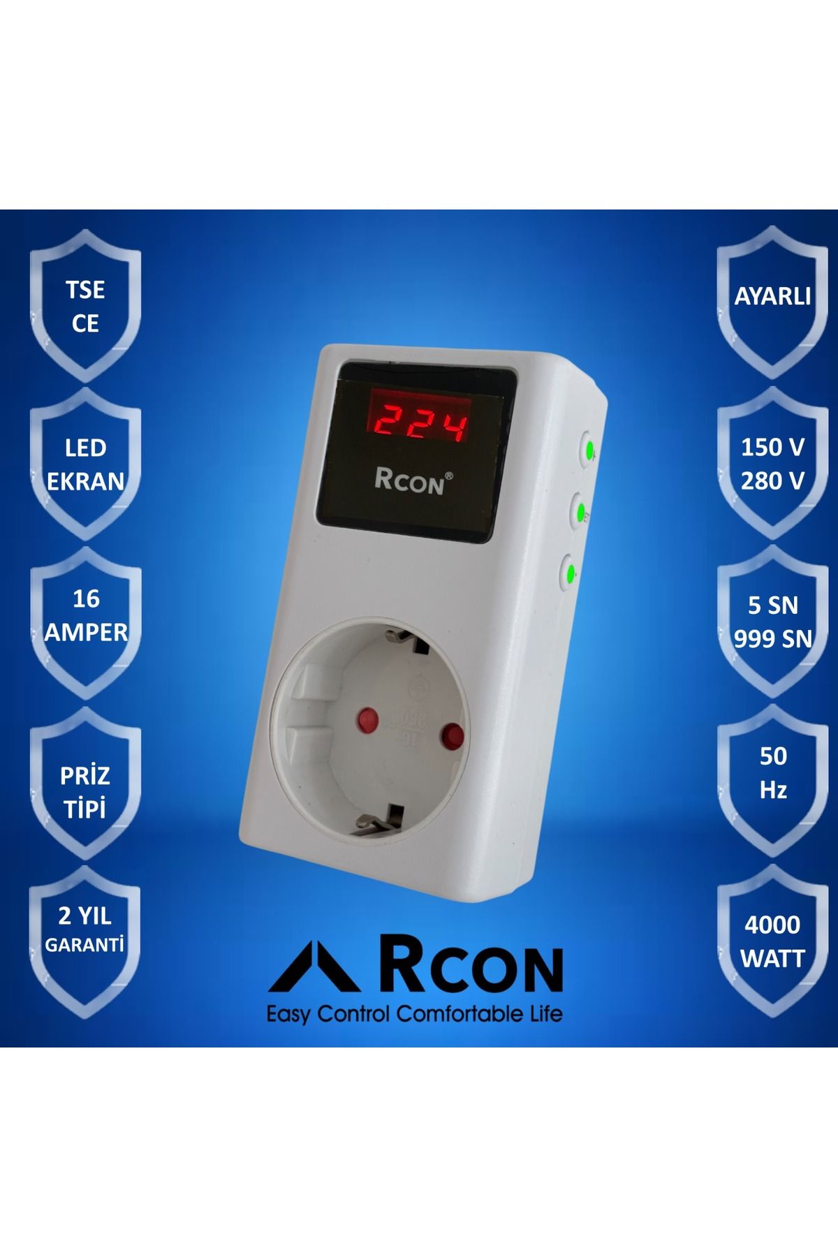 4GEN Rcon RCV02 Akım Korumalı Priz Tekli Ayarlanabilir