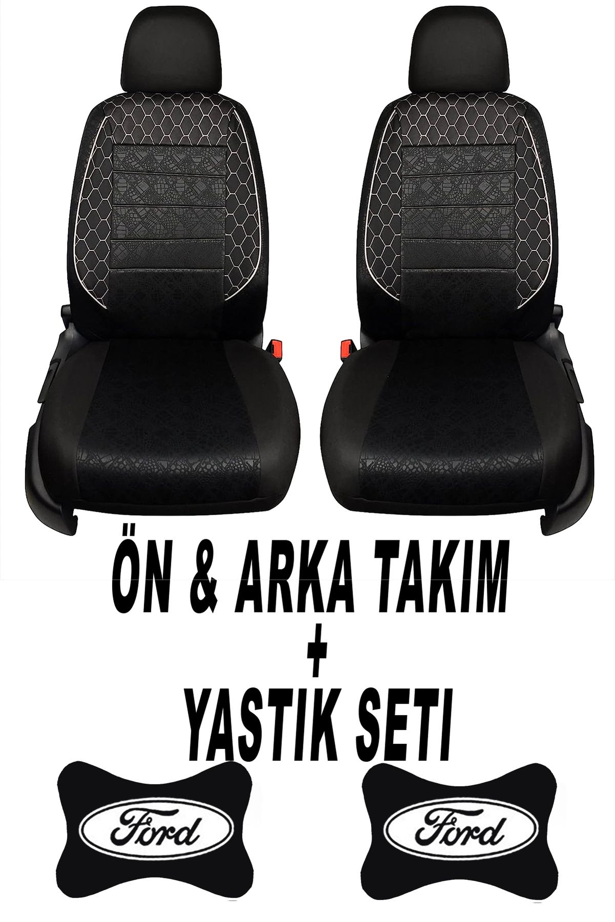 1araba1ev Oto Koltuk Kılıfı Ford Ön Arka Takım + 2 Adet Boyun Yastığı Seti