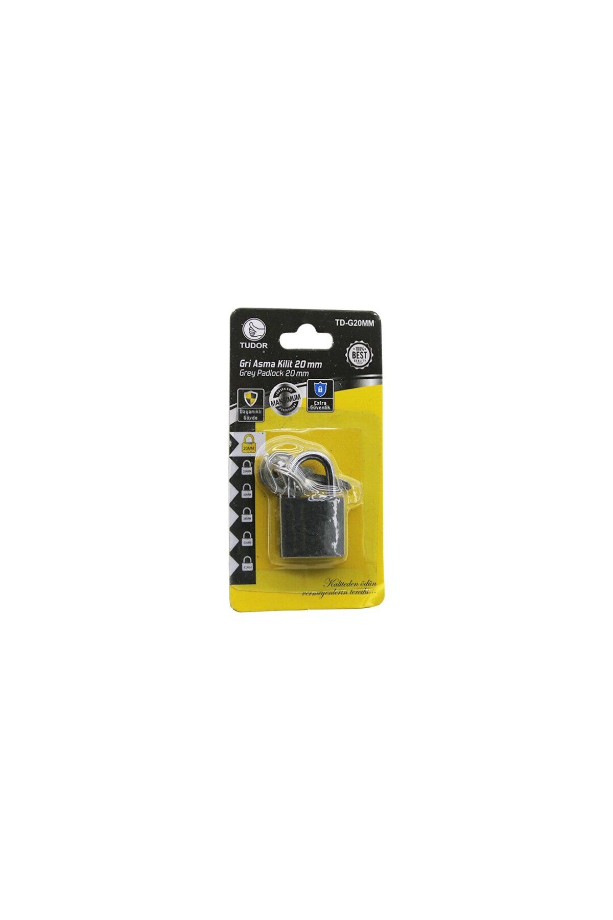 KutuluStore TUDOR TD-G20MM KARTLI 20MM - GRİ KISA KANCALI ASMA KİLİT (5168)