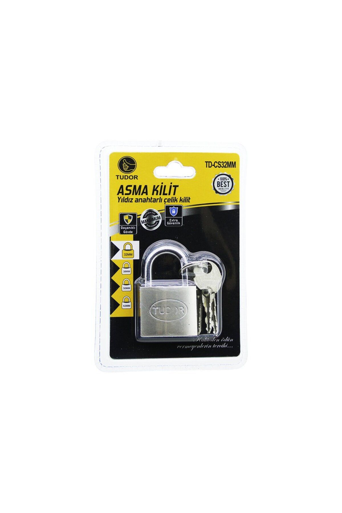 İklimStore TUDOR TD-CS32MM VAKUMLU YILDIZ - ÇİVİ ANAHTARLI 32MM - GRİ KISA KANCALI ÇELİK ASMA KİLİT (5131)