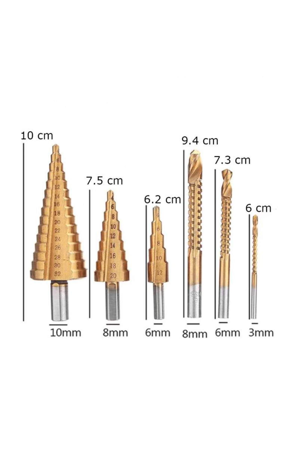 SIKS-6-piece Hss Titanium Step Drill Bit Set, 3 Tapered Drill Bits And 3 Serrated Drill Bits 4