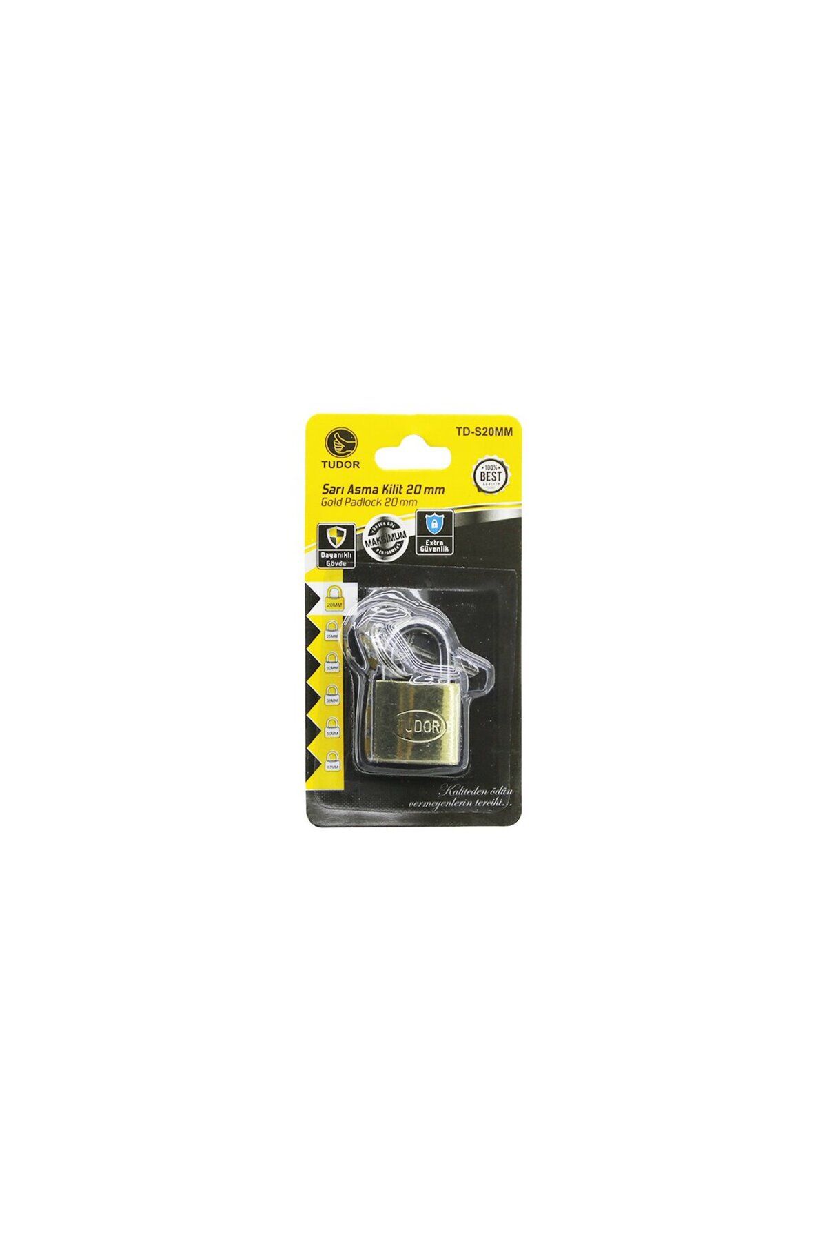 KutuluStore TUDOR TD-S20MM KARTLI 20MM - SARI KISA KANCALI ASMA KİLİT (5168)