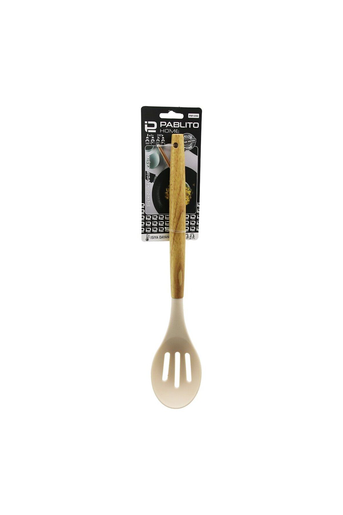 İklimStore 31.5CM SİLİKON KEVGİR KAŞIK AHŞAP BAMBU SAP ISIYA DAYANIKLI (5131)