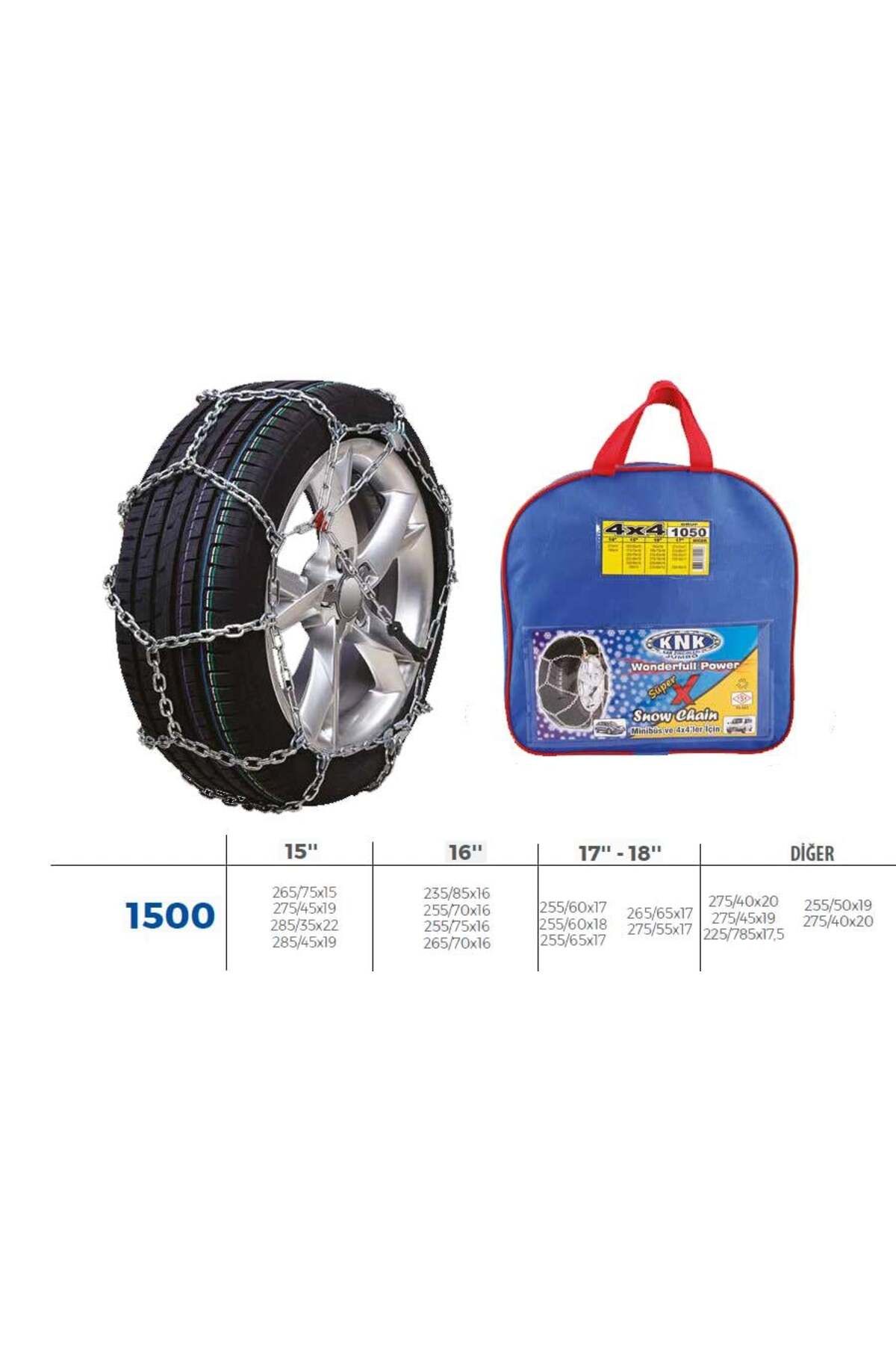 KNK PATİNAJ ZİNCİRİ 4x4 JEEP - MİNİBÜS VE HAFİF TİC.ARAÇ ZİNCİR EBATLARI İÇİN RESİME BAKINIZ