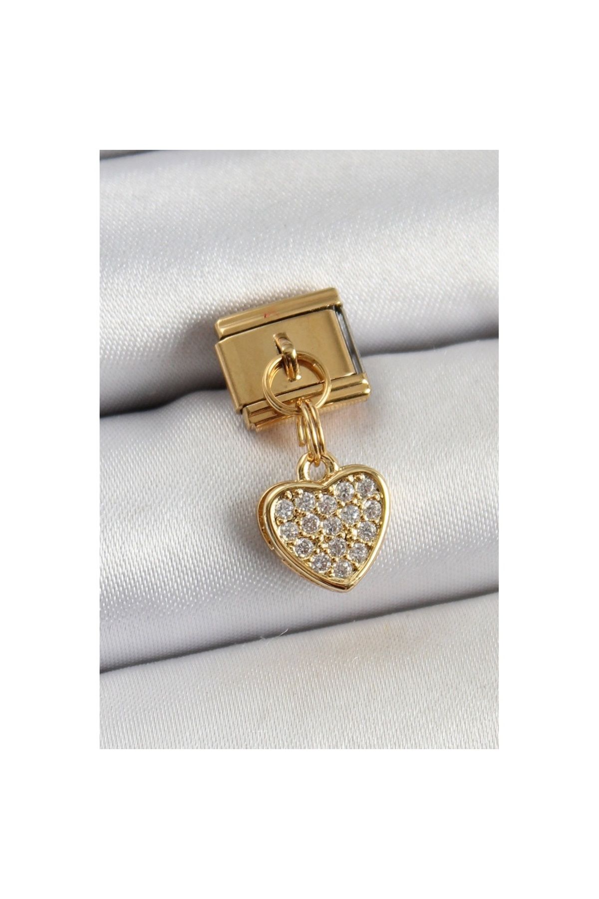 Skygo 316L Çelik Sallantılı Zirkon Taşlı Kalp Model Gold Renk Nomination Charm - TJ-BC1401